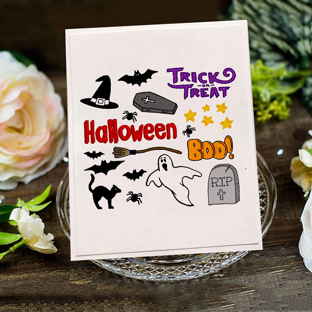 Halloween Silicone Clear Stamps Set - Coffin, Grave, Ghost & Bat Designs for Card Making, Scrapbooking, DIY Crafts - Perfect for Embossing, Album Decorations & Spooky Party Invitations