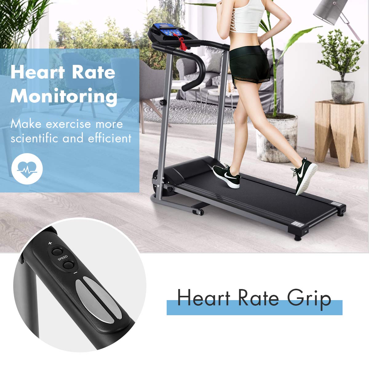 GYMAX Folding Electric Treadmill - Motorized Running & Jogging Machine with LCD Display, Device Holder - Heavy Duty Home Treadmill for Walking, Running & Cardio Workouts - Perfect for Home Gym, Small Spaces & Apartment Fitness