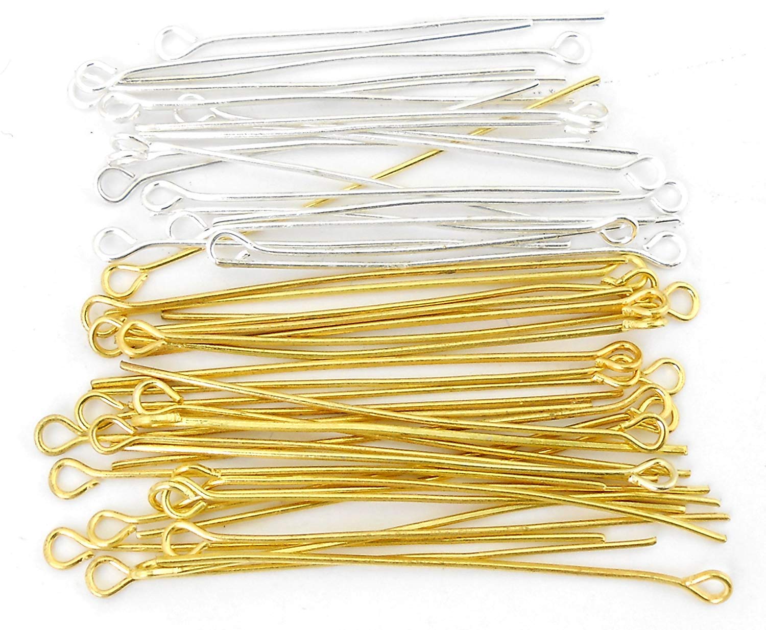 Gold & Silver Plated Eye Pins Combo - 100 Pcs Each (200 Total) for Jewelry Making - DIY Earrings, Bracelets & Necklace Crafting Supplies