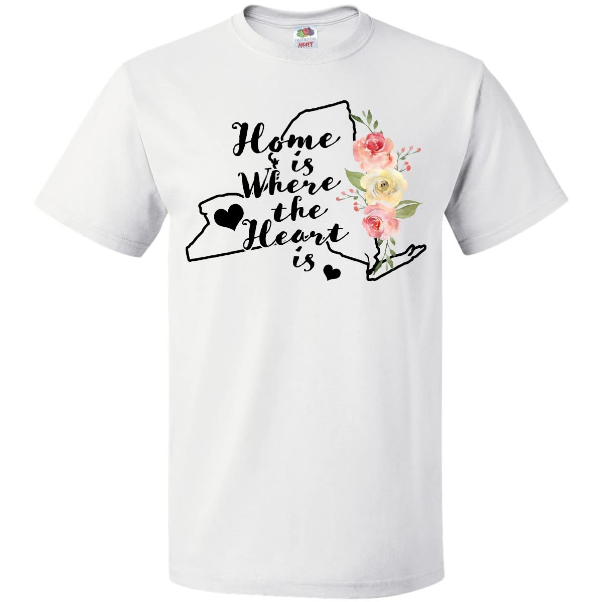 Inktastic New York Home is Where The Heart is Watercolor Floral T-Shirt - Cute Graphic Tee for Women, Soft Cotton Casual Shirt - Perfect for Travel, Date Night & Everyday Wear