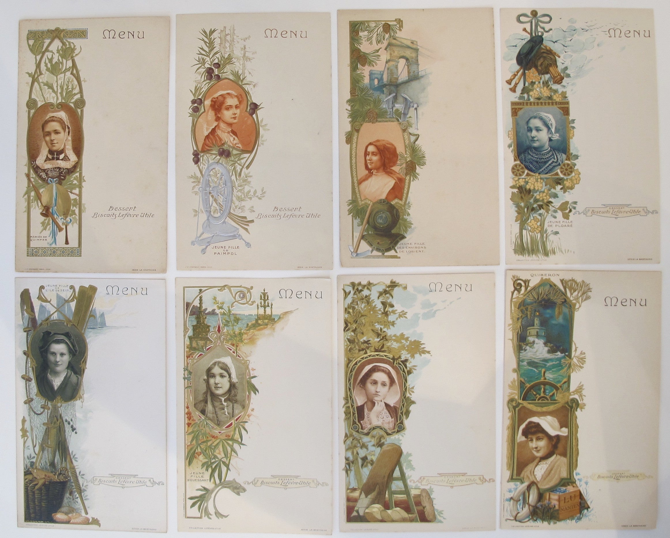 Vintage 1905 French Art Nouveau Biscuit LU Collectible Postcards - Set of 8 Antique Advertising Cards - Perfect for Home Decor, Gift Giving & Collectors Display