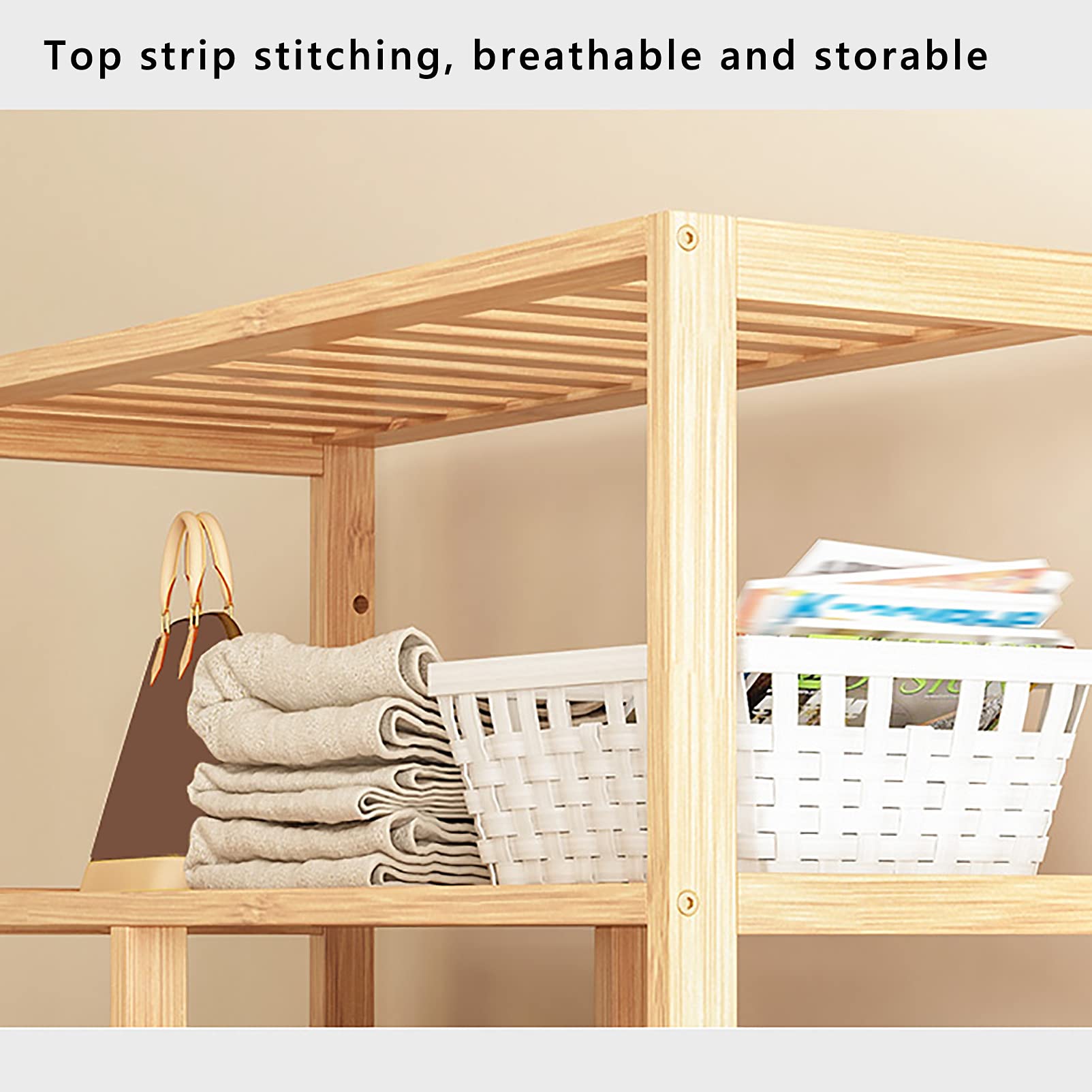 5-Tier Bamboo Wood Clothing Rack with Shelves - Heavy Duty Garment Organizer for Minimalist Wardrobe | Perfect for Bedroom, Closet & Laundry Room Storage