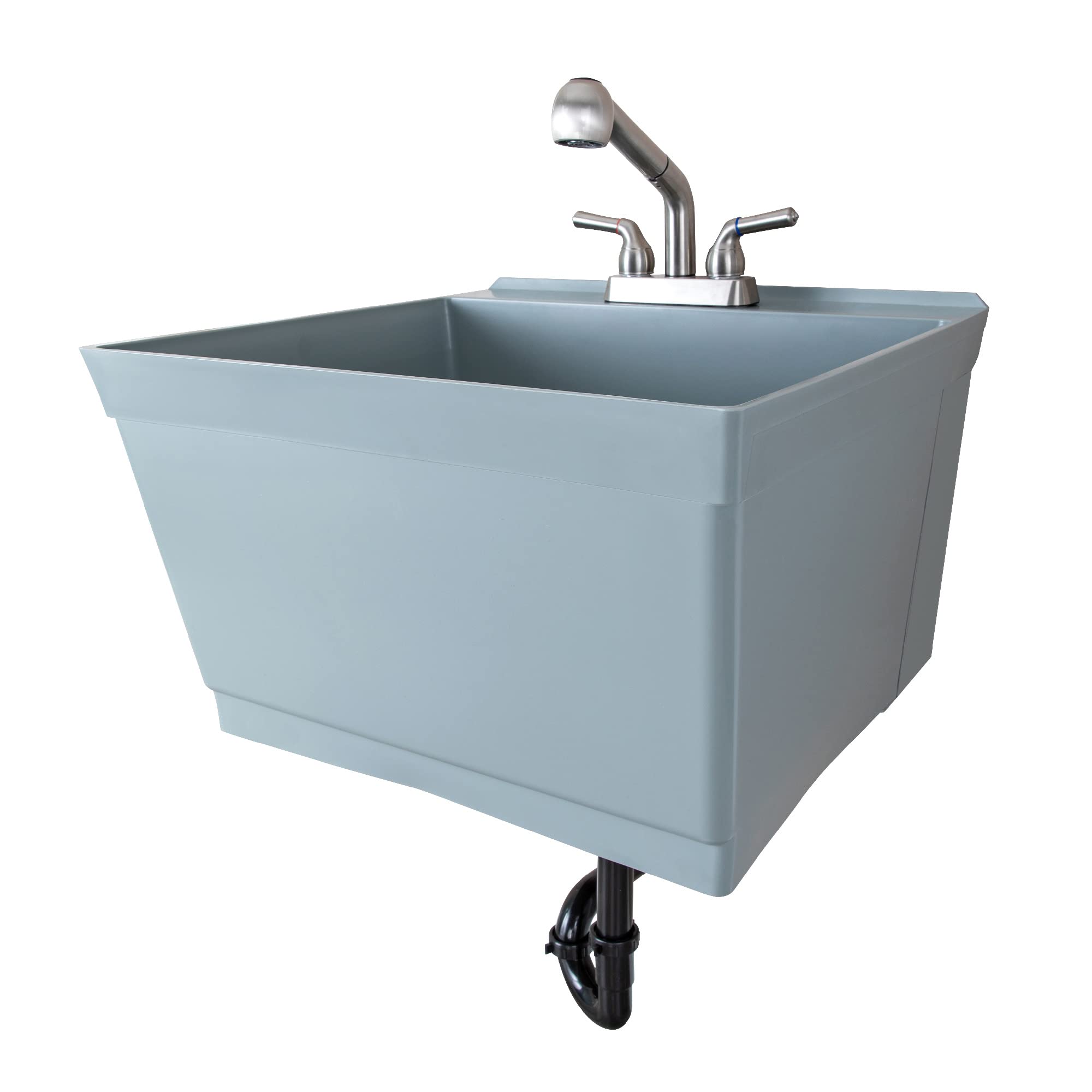 JS Jackson Supplies Tehila Grey Wall-Mounted Utility Sink Kit with Stainless Steel Faucet - Heavy Duty Laundry Tub for Garage, Workshop & Basement - Perfect for Washing Pets, Cleaning Tools & DIY Projects