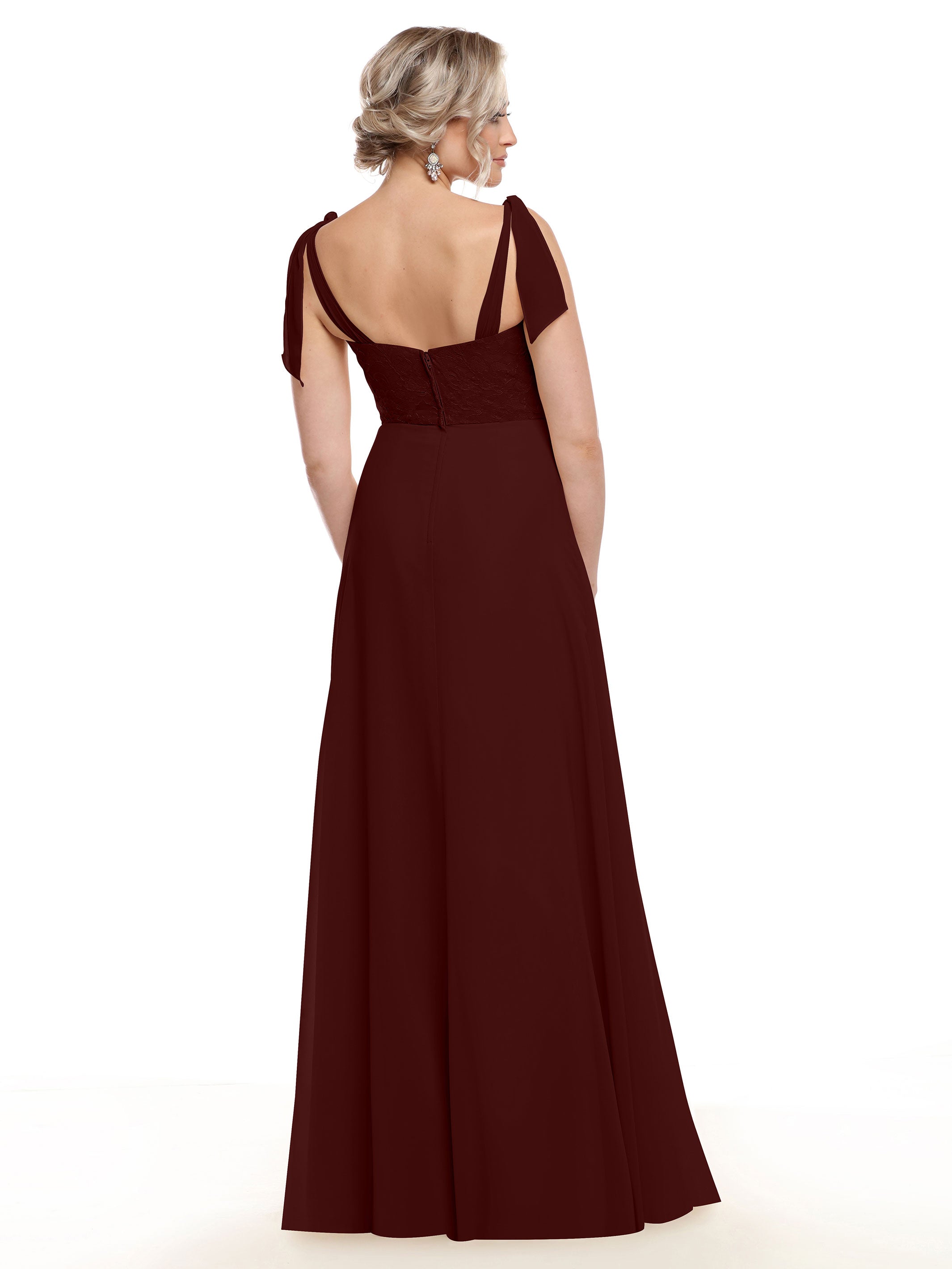 Elegant A-Line Bridesmaid Dress with Lace Bodice & Tulle Ribbon Straps - Perfect for Weddings, Formal Events & Special Occasions