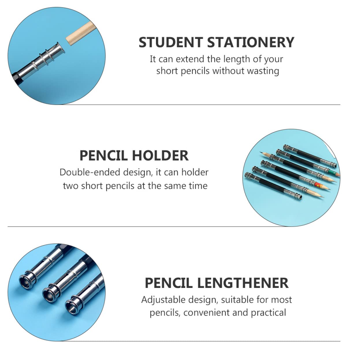 Stainless Steel Pencil Extender 2-Pack - Extend Short Pencils for School & Office Use
