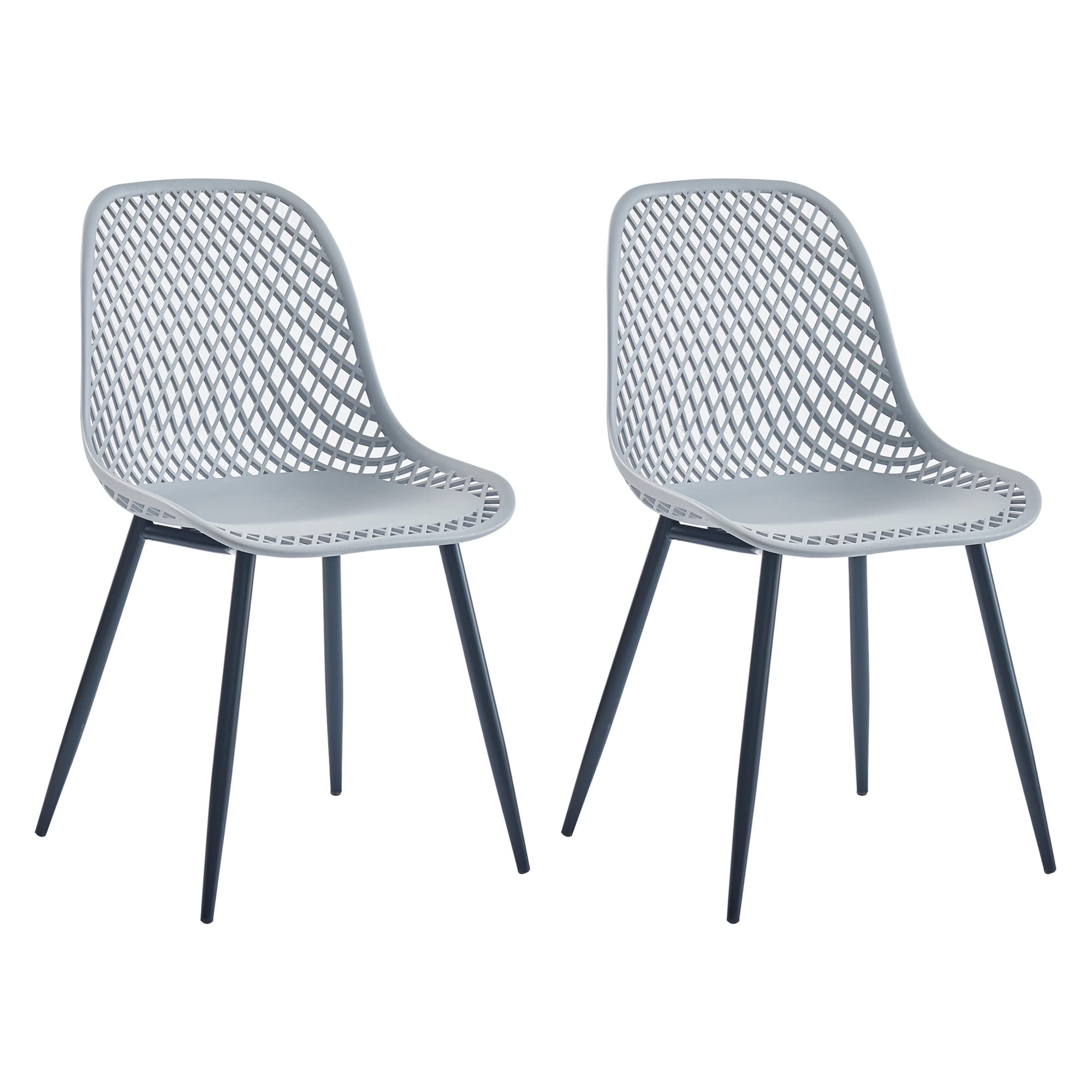 Aaron Living Modern Dining Chairs Set of 2 - Gray Plastic Mesh Design with Sturdy Metal Legs, Comfortable for Kitchen, Dining Room, Restaurant and Office Use