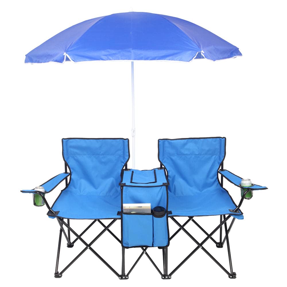 2 Pack Portable Folding Camping Chairs for Adults - Heavy Duty Beach Lounge Chairs with Removable Umbrella, Cup Holder & Carry Bag - Perfect for Outdoor Picnics, Camping, Fishing, Poolside & Patio Relaxation