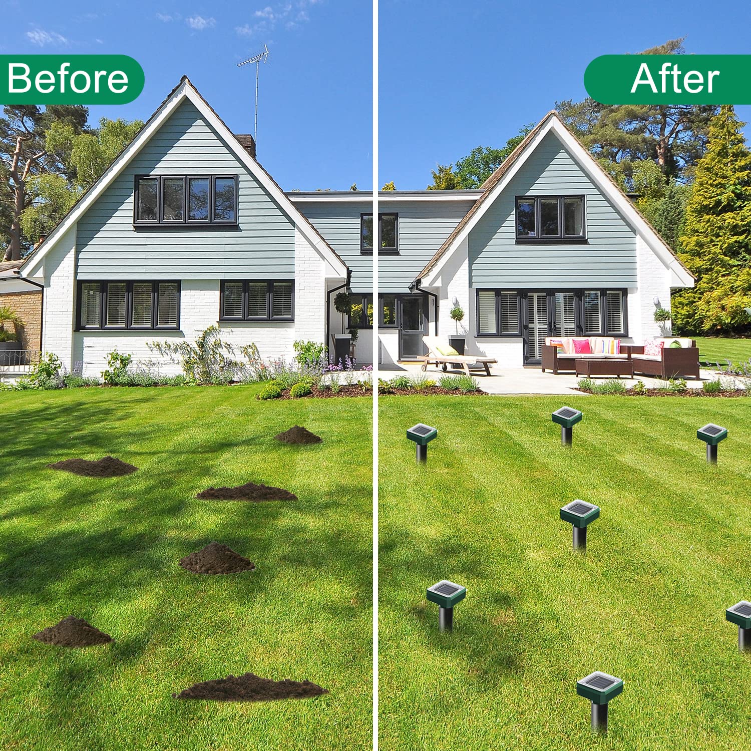 Solar Powered Ultrasonic Mole Repellent - 10 Pack Waterproof Sonic Pest Deterrent Spikes for Voles, Gophers & Snakes | Effective Garden & Yard Protection | Ideal for Lawns, Flower Beds & Vegetable Patches