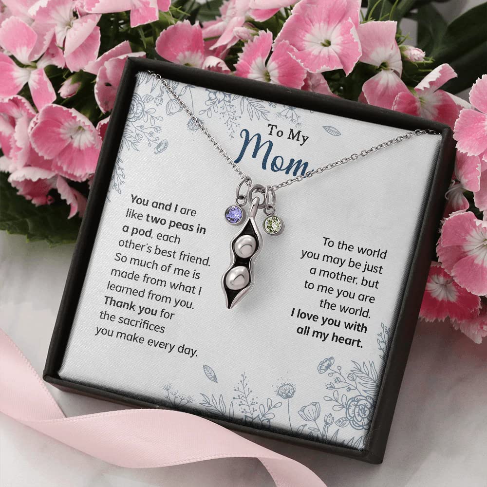 Birthstone Necklace for Mom - Personalized Mother's Day Gift from Daughter or Son - Engraved Message Card & Gift Box Included - Perfect for Birthday, Anniversary & Special Occasions