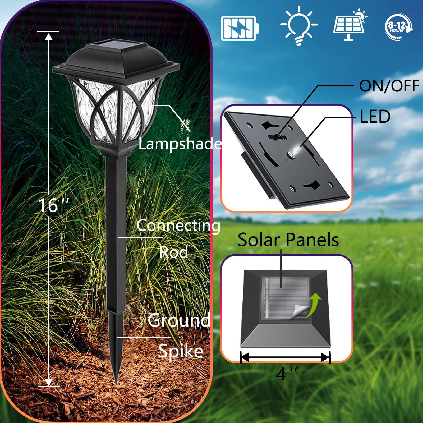 KAQ 2 Pack LED Solar Lights Outdoor Waterproof - Solar Powered Garden Lights with Auto On/Off - Weatherproof Pathway Lighting for Patio, Yard, Driveway & Landscape Decoration | Perfect for Garden Decor, Walkways & Outdoor Nighttime Illumination