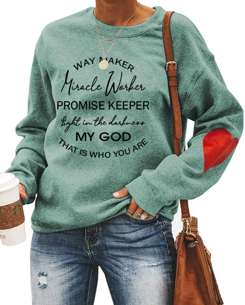 Way Maker Miracle Worker Sweatshirt for Women - Christian Graphic Pullover with Sarcastic Quote - Religious Workout Top for Church, Gym & Casual Wear