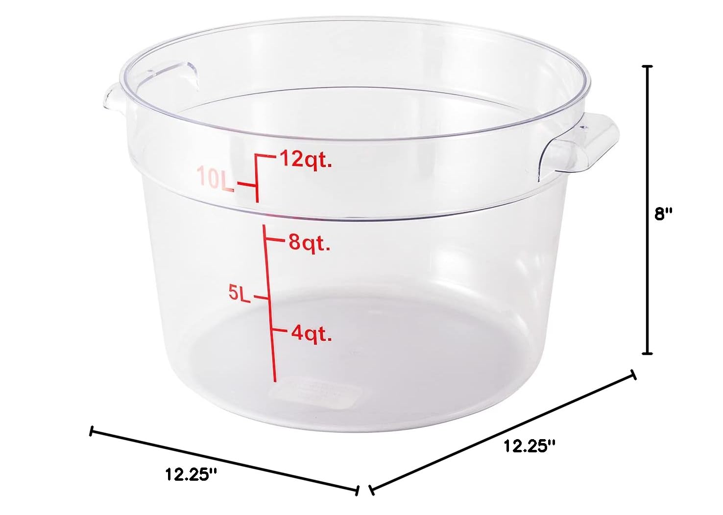 Restaurantware Met Lux 12 Quart (11.4L) Clear Plastic Food Storage Containers - 10-Pack Round Commercial Food Prep Buckets with Volume Markers, Lids Sold Separately | Space-Saving Kitchen Organization for Restaurants, Catering & Bulk Food Storage