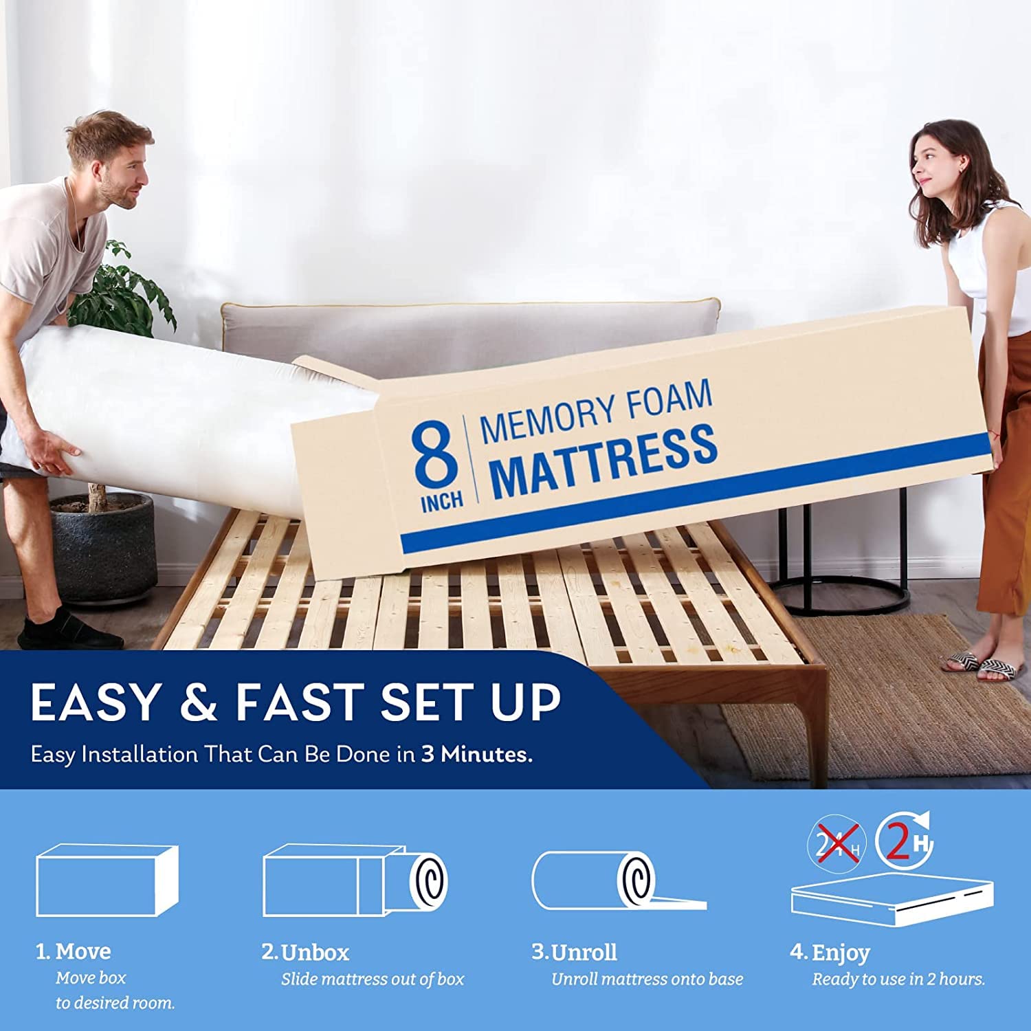 8 Inch Twin Size Cooling Gel Green Tea Memory Foam Mattress in a Box - Medium Firm Support for Bedroom, Guest Room & Dorm