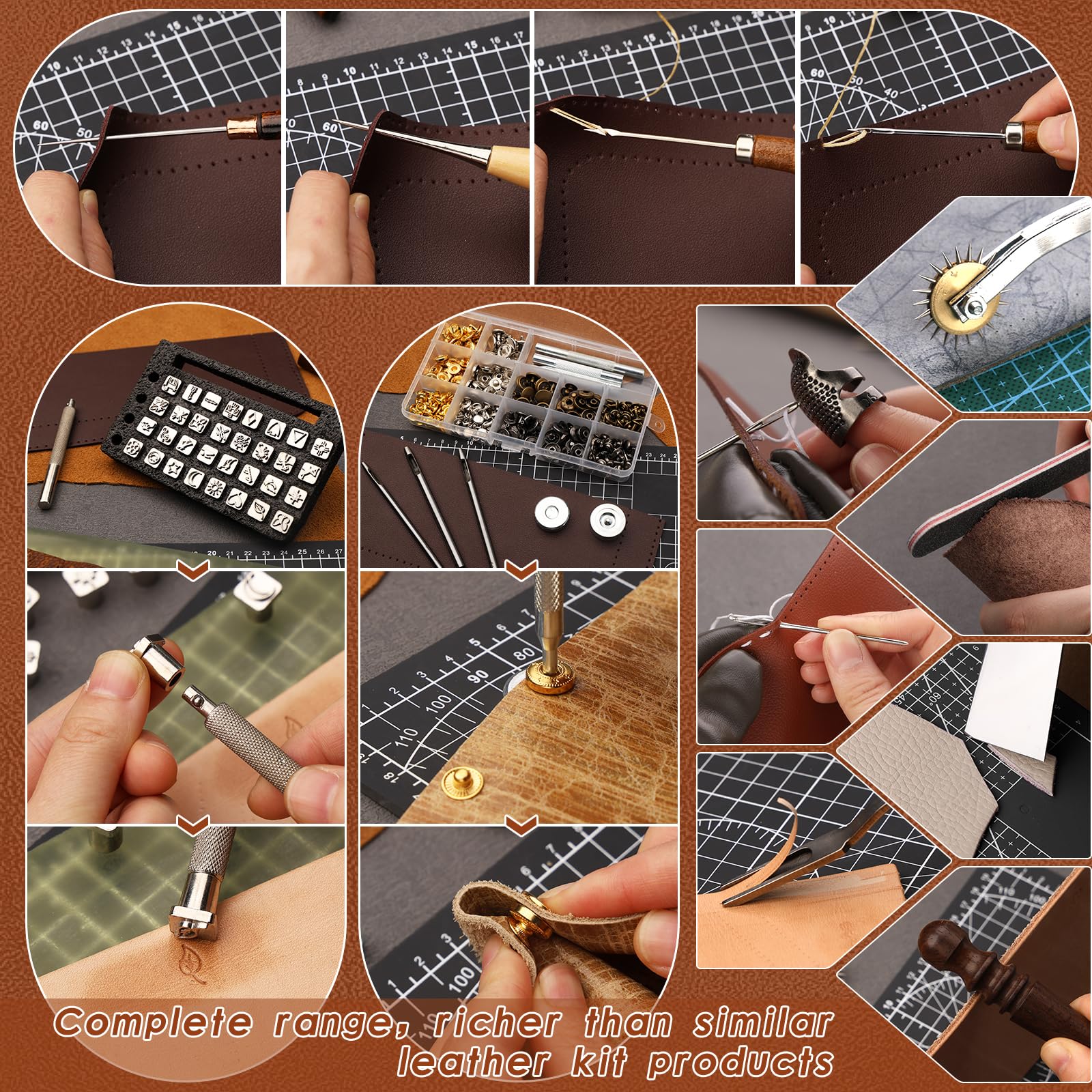 Professional Leather Craft Tool Kit - Leather Working Tools Set with Custom Handbag Cutting Mats, Engraving Punching & Sewing Stamping Sanding Tools for DIY Leather Projects | Perfect for Leather Crafting, Bag Making & Shoe Repair