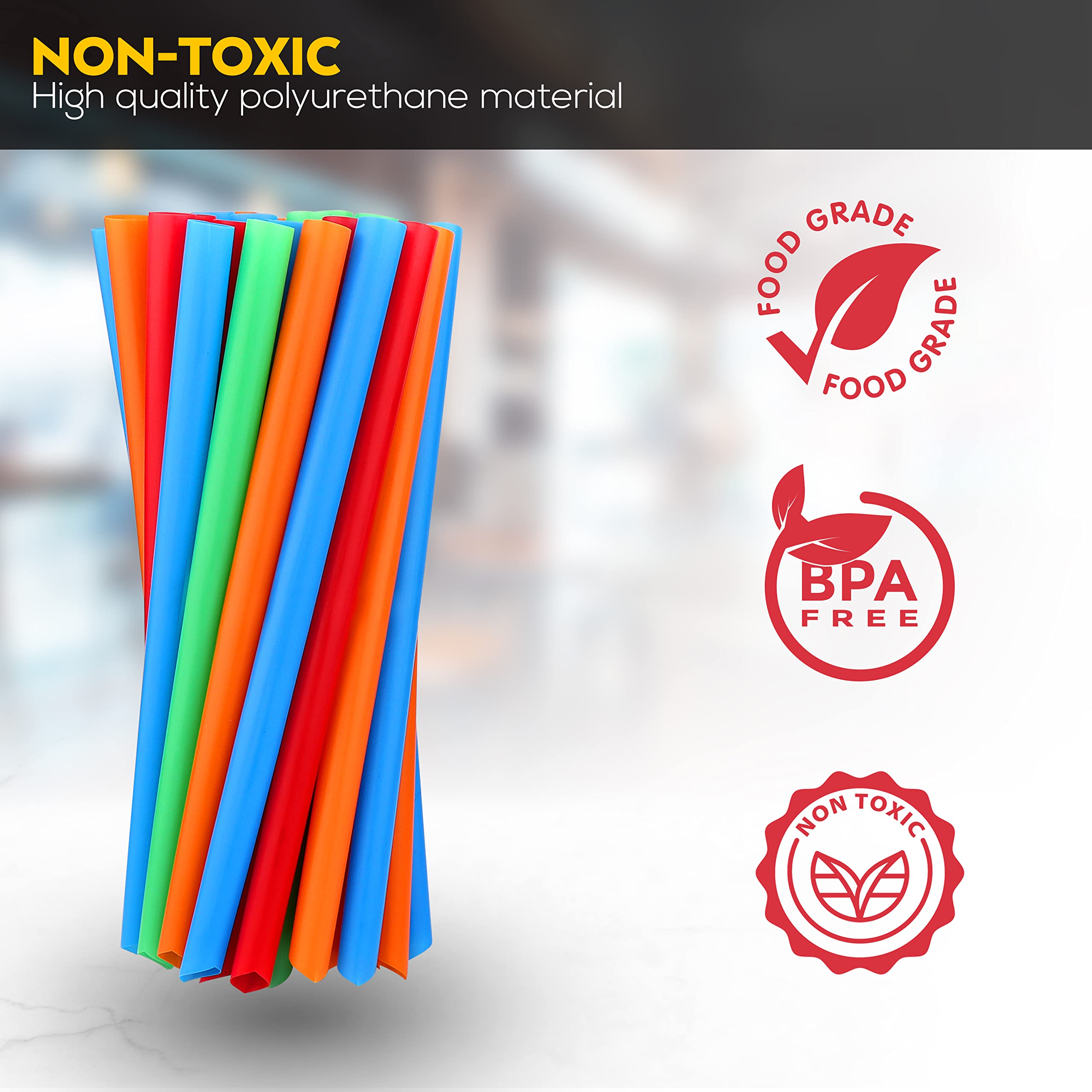 50 Individually Wrapped Colorful Plastic Boba Straws - Extra Wide Jumbo Smoothie & Milkshake Straws - Disposable Large Drinking Straws for Bubble Tea, Iced Coffee, and Thick Beverages at Home or Cafes