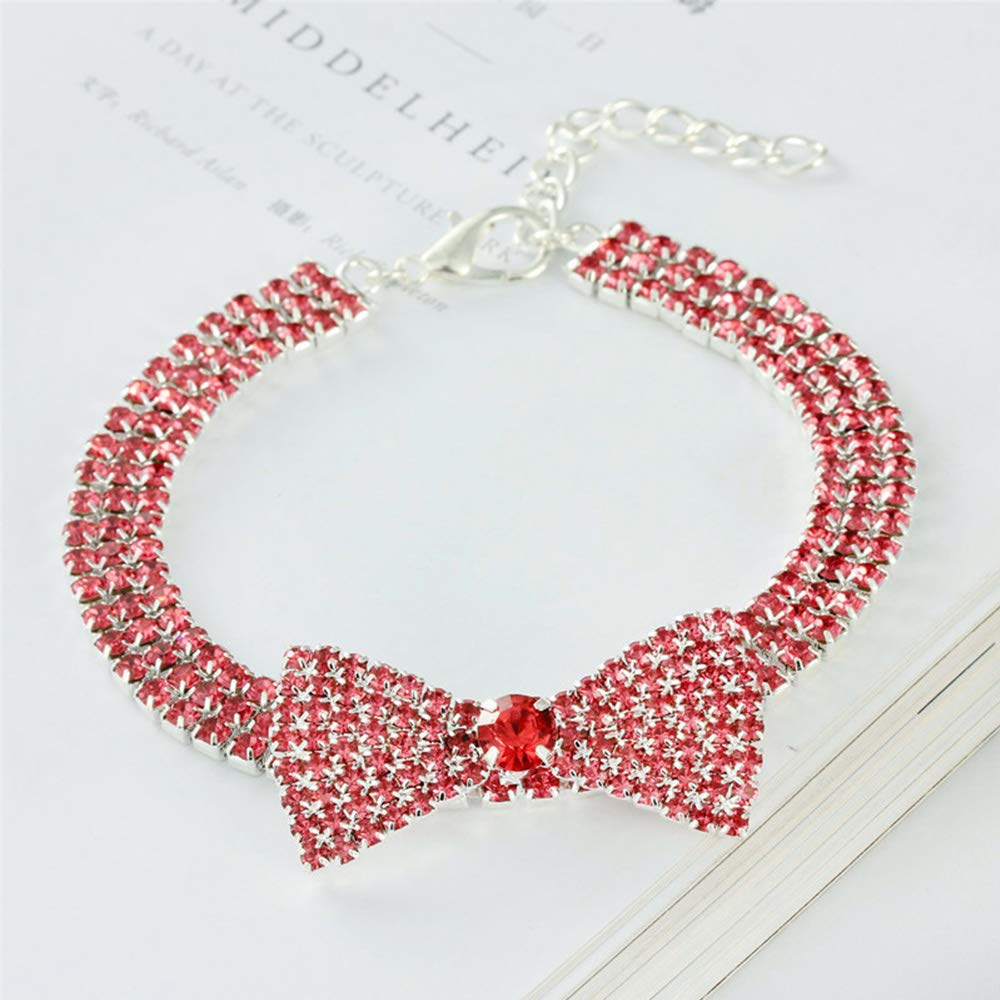 Luxury Diamond Pet Collar - Adjustable Crystal Bow Necklace for Small & Medium Dogs & Cats | Wedding, Party & Special Occasion Accessory