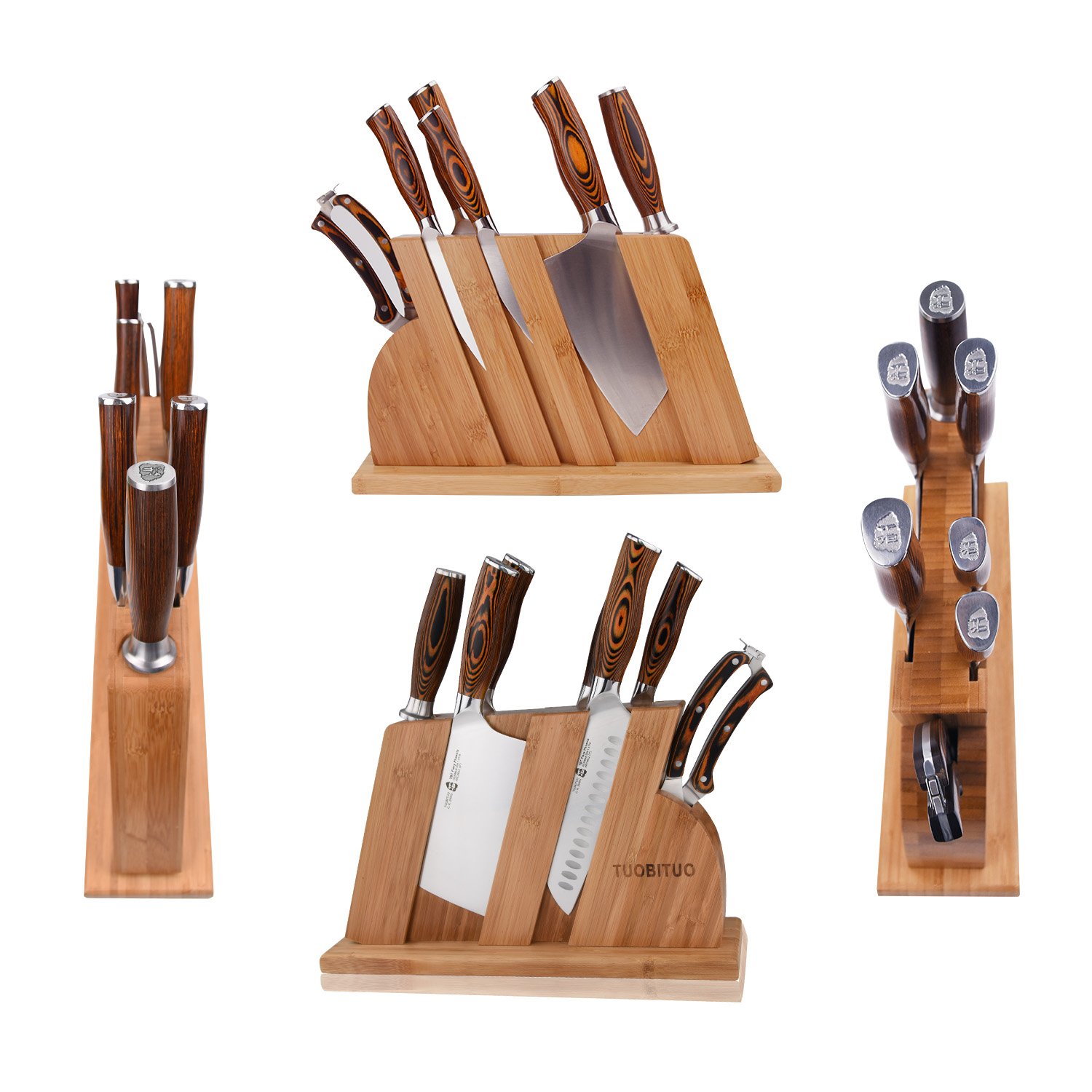 Premium 8-Piece Kitchen Knife Set - German X50CrMoV15 Forged Steel - Rust Resistant Full Tang Knives with Ergonomic Pakkawood Handles - Includes Wooden Storage Block - Fiery Phoenix Series - Perfect for Home Chefs, Cooking Enthusiasts & Professional Kitchens