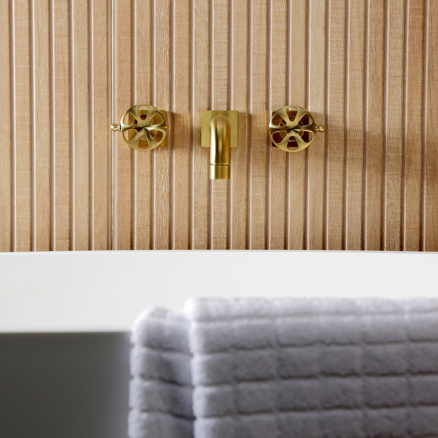 Belknap KS8027RX Brushed Brass Roman Tub Faucet - Two Handle 3 Hole Wall Mount Bathroom Faucet for Vintage & Luxury Bathtubs | Perfect for Spa, Master Bathroom & Hotel Renovations