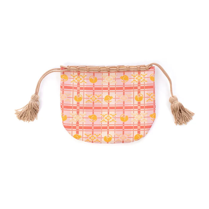 Nishijin Woven Small Drawstring Bag - Cat & Pink Design - Handmade in Kyoto Japan - Traditional Japanese Craft Purse for Women - Perfect for Cosplay, Gifts, and Everyday Use
