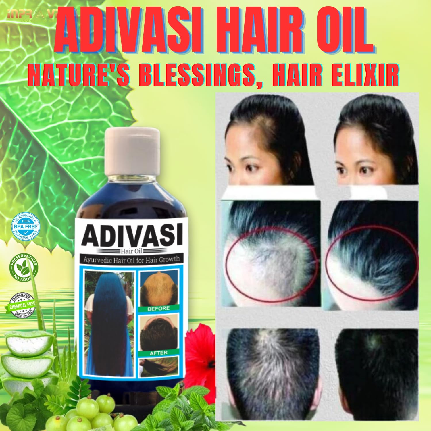 INPROVEDA Adivasi Herbal Hair Growth Oil 100ml - Natural Ayurvedic Treatment for Thicker, Longer Hair - Perfect for Daily Scalp Massage & Hair Care Routine