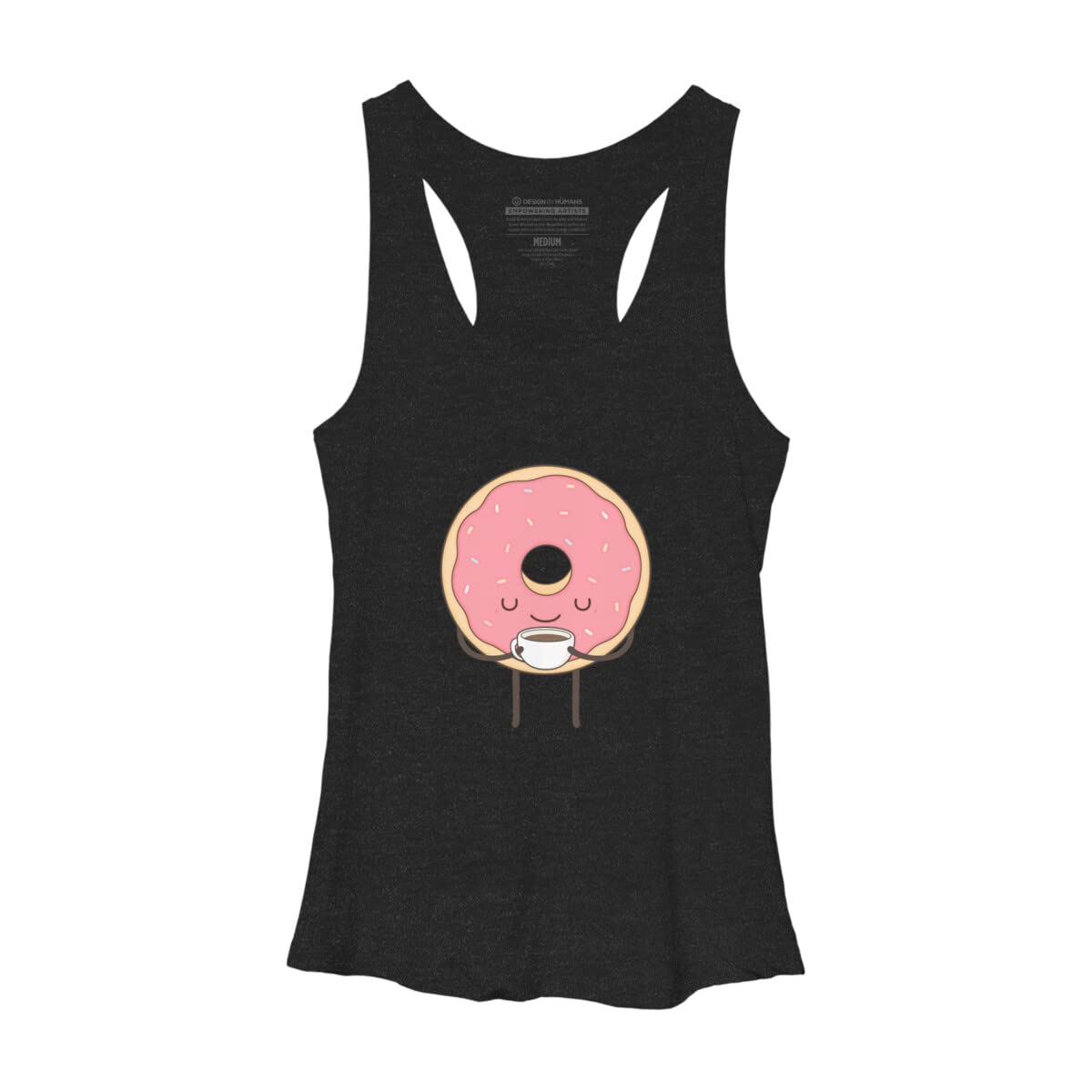 Design By Humans Women's Donut Loves Coffee Graphic Racerback Tank Top - Cute Casual Summer Outfit for Coffee Lovers & Donut Enthusiasts