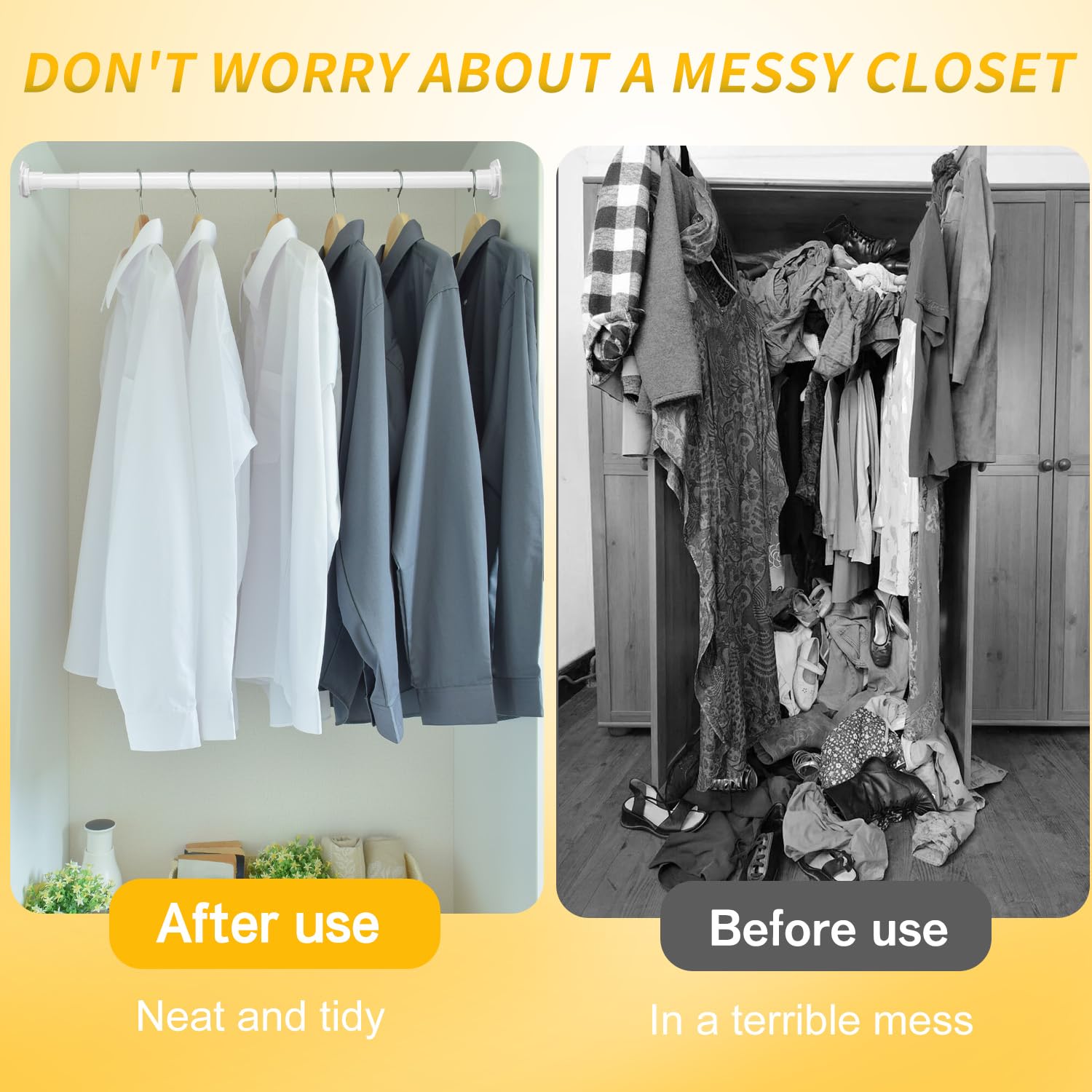 **Luvenia No-Drill Adjustable Closet Rod (30-52 Inch) – Heavy Duty Metal Clothes Hanging Pole for Wardrobes & Closets – White with Holder – Perfect for Small Spaces, Rentals & DIY Storage Solutions**