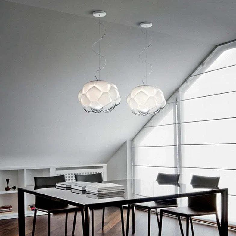 Modern Round Grapes Glass White Pendant Light - Elegant Ceiling Lighting Fixture for Dining Room, Kitchen Island, Bedroom & Living Room Decor