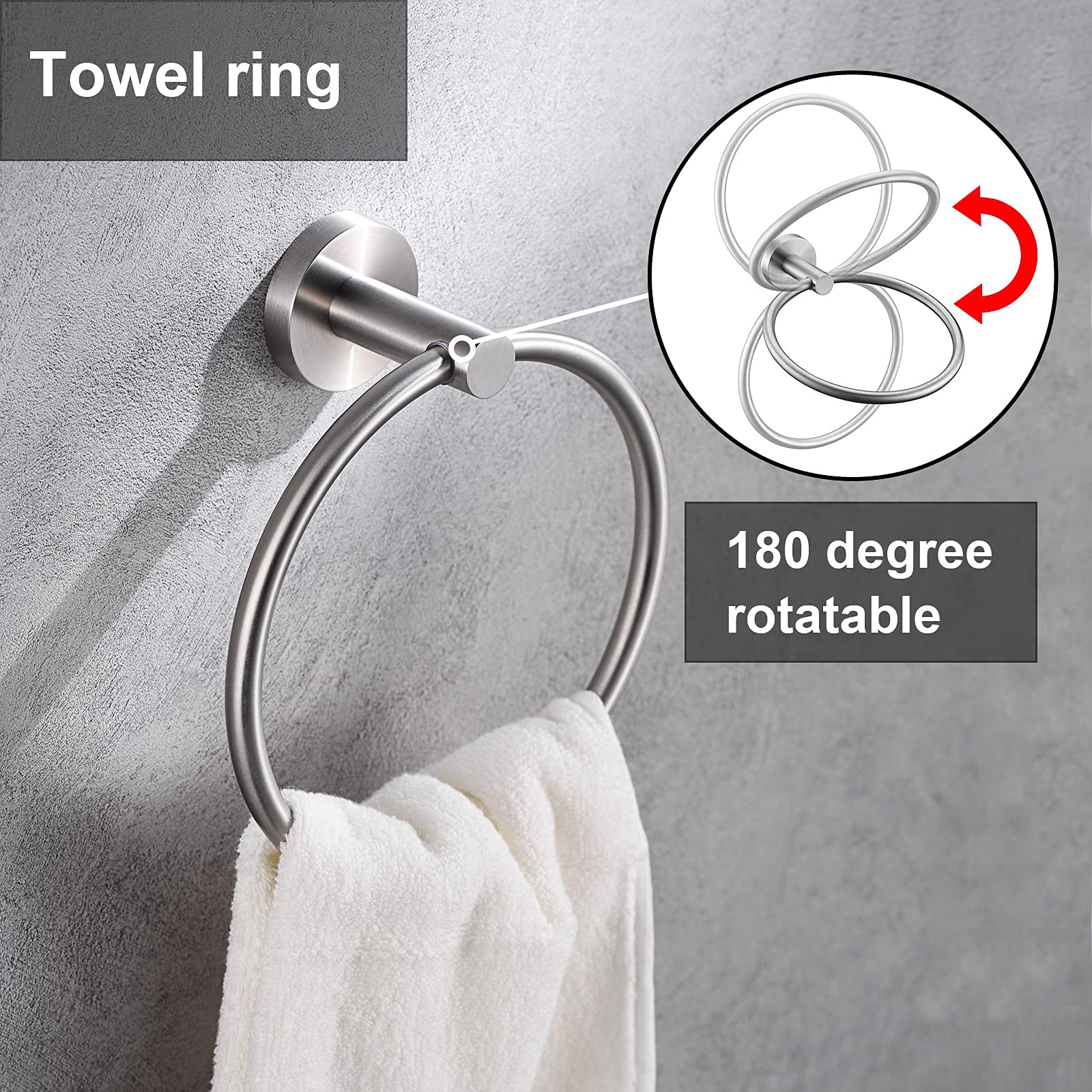 Brushed Nickel Toilet Paper Holder and Towel Ring Set - 2 Piece Bathroom Hardware Accessories, SUS304 Stainless Steel Wall Mounted Towel Holder - Perfect for Modern Bathrooms and Powder Rooms