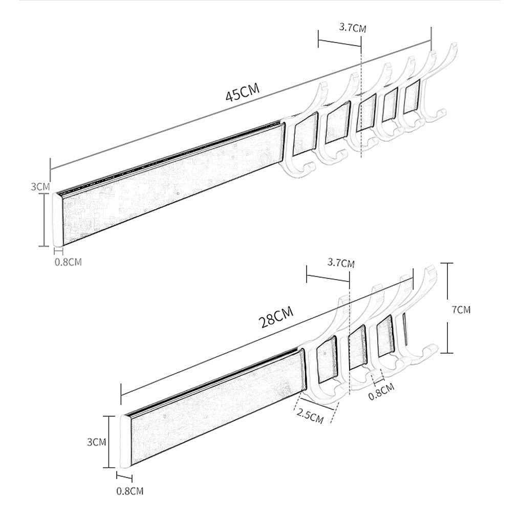 Wall Mounted Coat Rack with 4 Sliding Aluminum Hooks - Seamless Nailless Design for Bathroom, Bedroom & Entryway Organization | Durable Metal Door Hanger for Coats, Hats & Bags (6 Hooks, Color A)