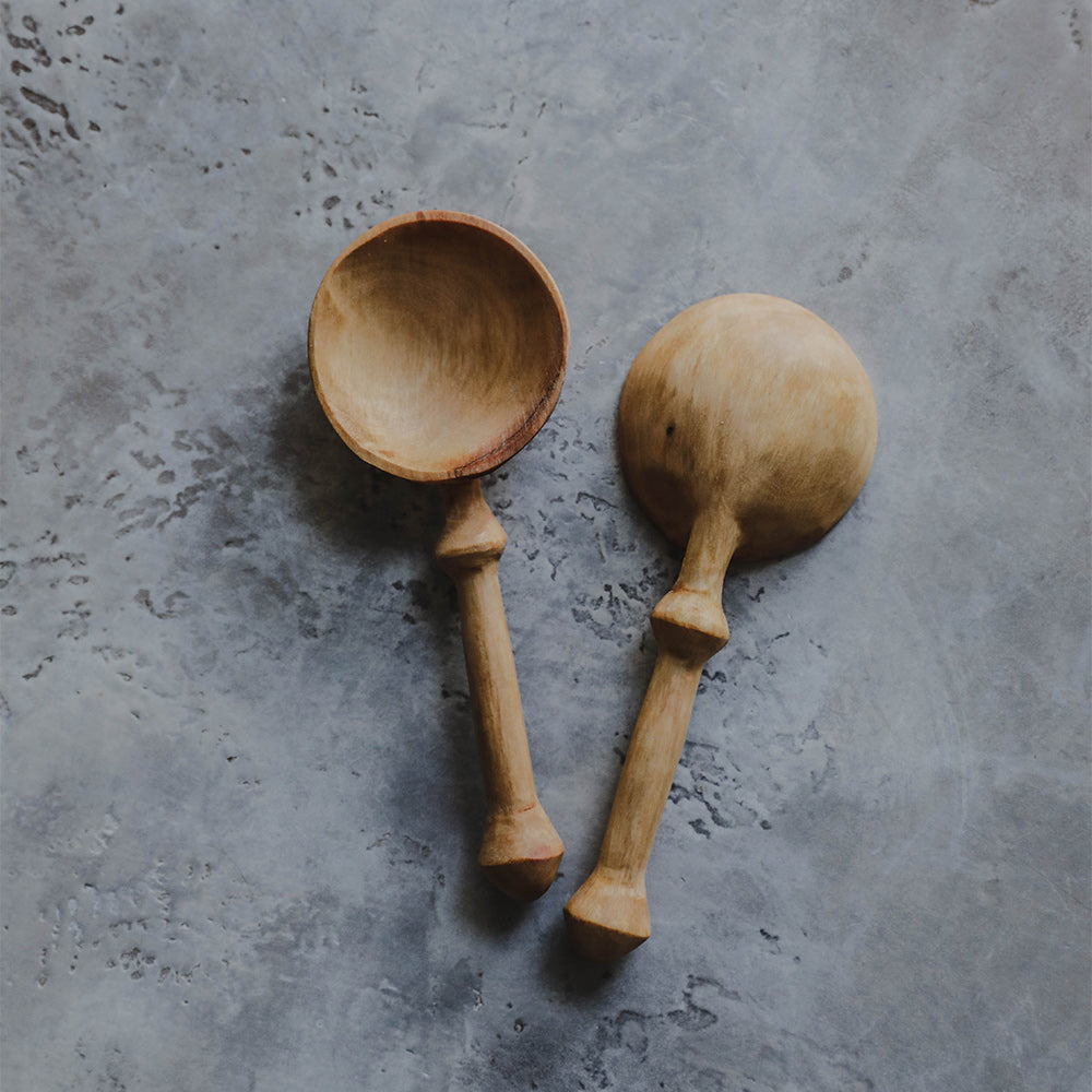 Hand-Carved Wooden Scoop Spoon Set - 3 Piece Kitchen Utensils for Coffee, Sugar & Spices | Eco-Friendly & Durable for Daily Cooking & Baking