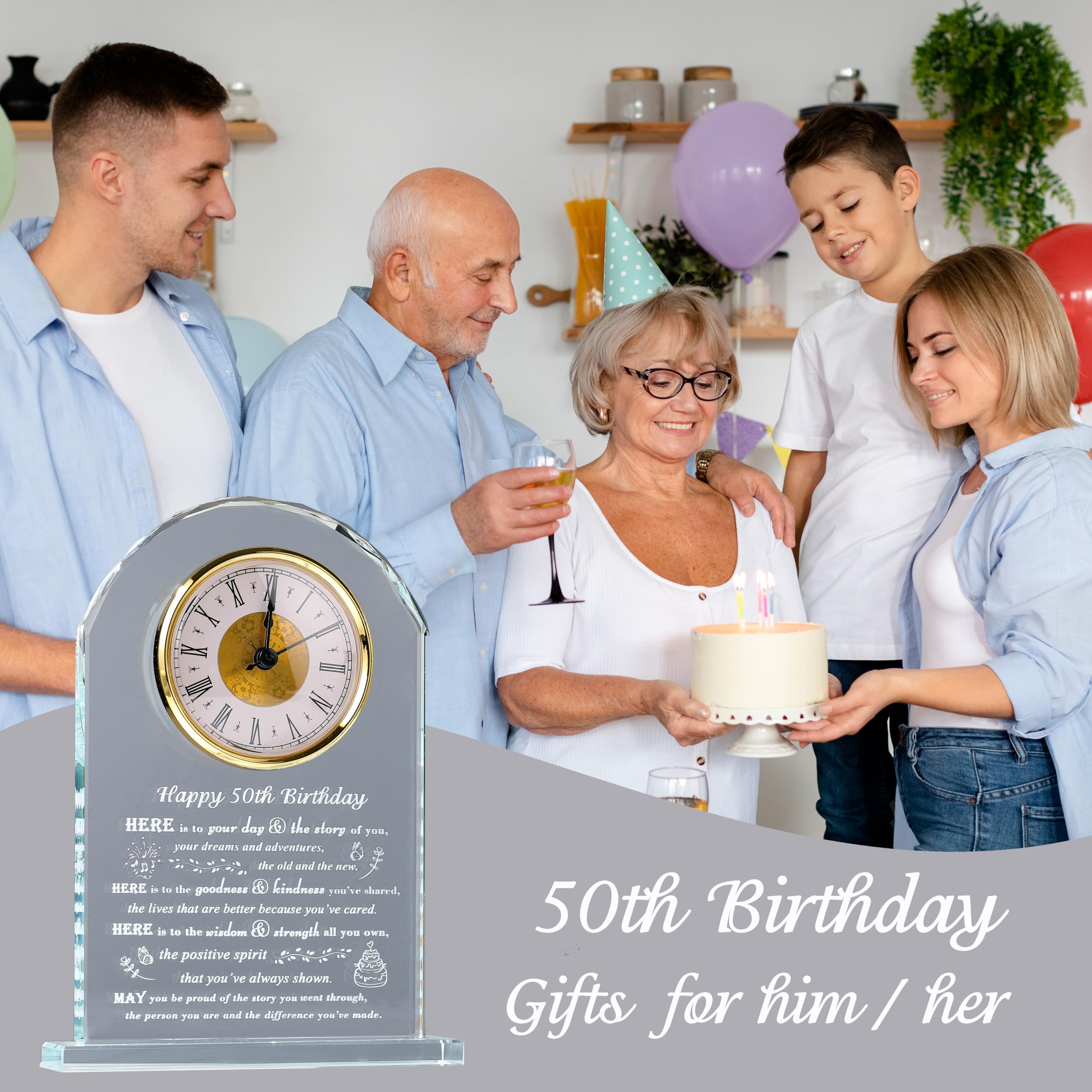 Personalized 1974 Crystal Clock - Unique 50th Birthday Gift for Women & Men, Mom & Dad - Engraved 50 Year Old Birthday Present for Her or Him - Perfect for Anniversaries, Retirement, Office Decor