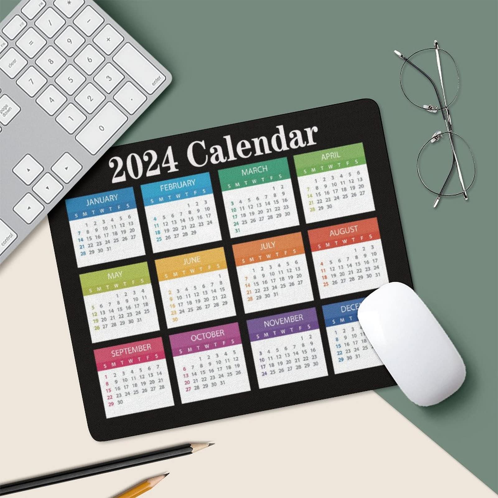 2024 Calendar Mouse Pad - Personalized Gaming Mouse Mat with Non-Slip Rubber Base for Women & Girls - Office Computer Laptop Accessory (Black) - Perfect for Work, Gaming & Home Decor
