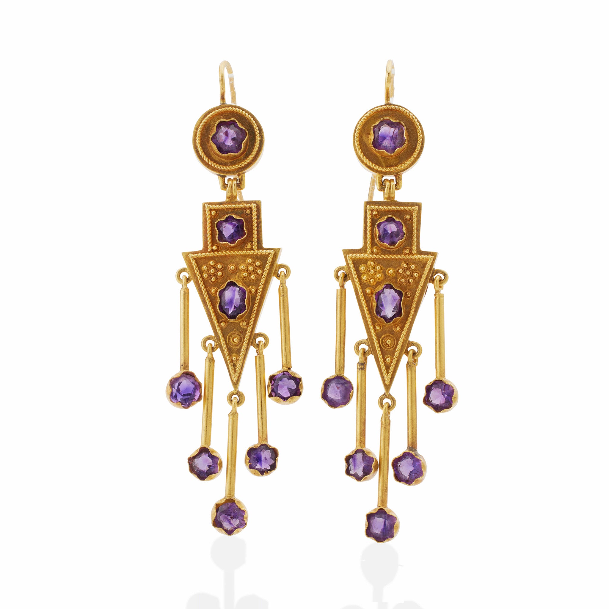 Vintage 1860s Amethyst Fringe Dangle Earrings - Antique Purple Gemstone Jewelry for Women, Perfect for Victorian Costume Parties & Historical Reenactments