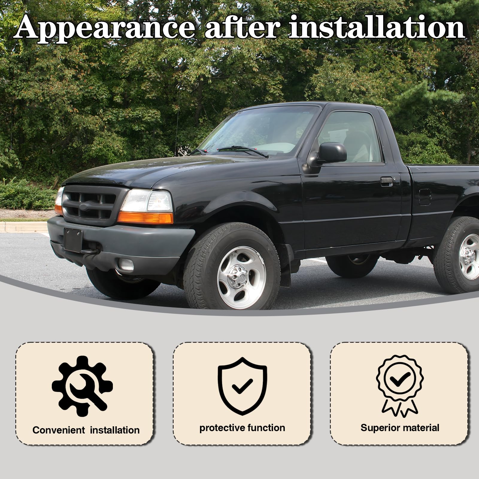 1998-2000 Ford Ranger Front Grille Assembly - Black Replacement Grill (FO1200344 F87Z8200FA) | Perfect for Off-Roading & Truck Restoration Projects