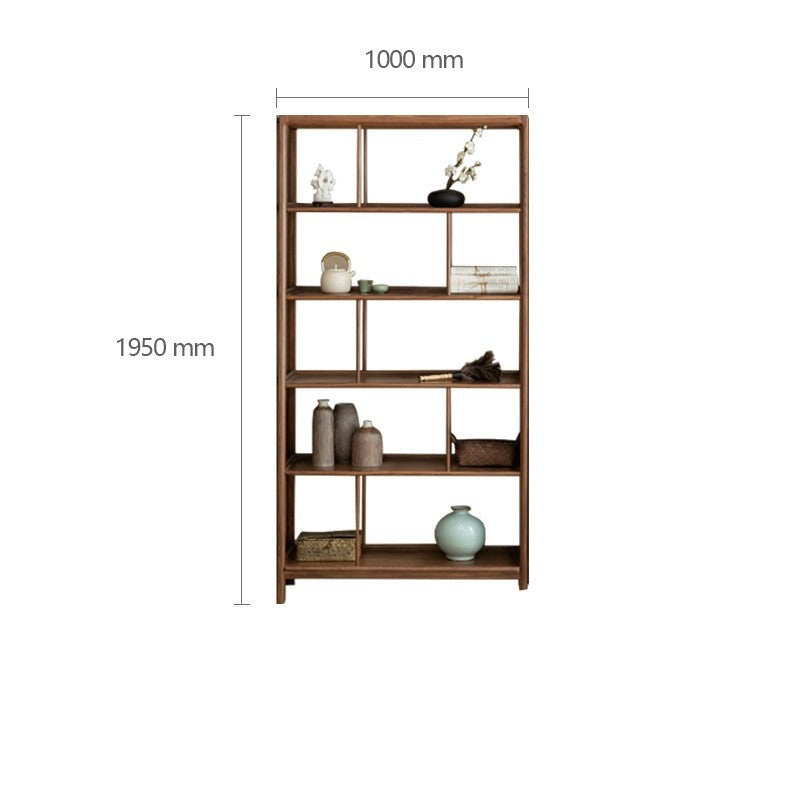 Solid Black Walnut & Ash Wood Bookshelf - Modern Bookcase with Display Cabinet & Wall Shelf for Living Room, Office & Library Storage