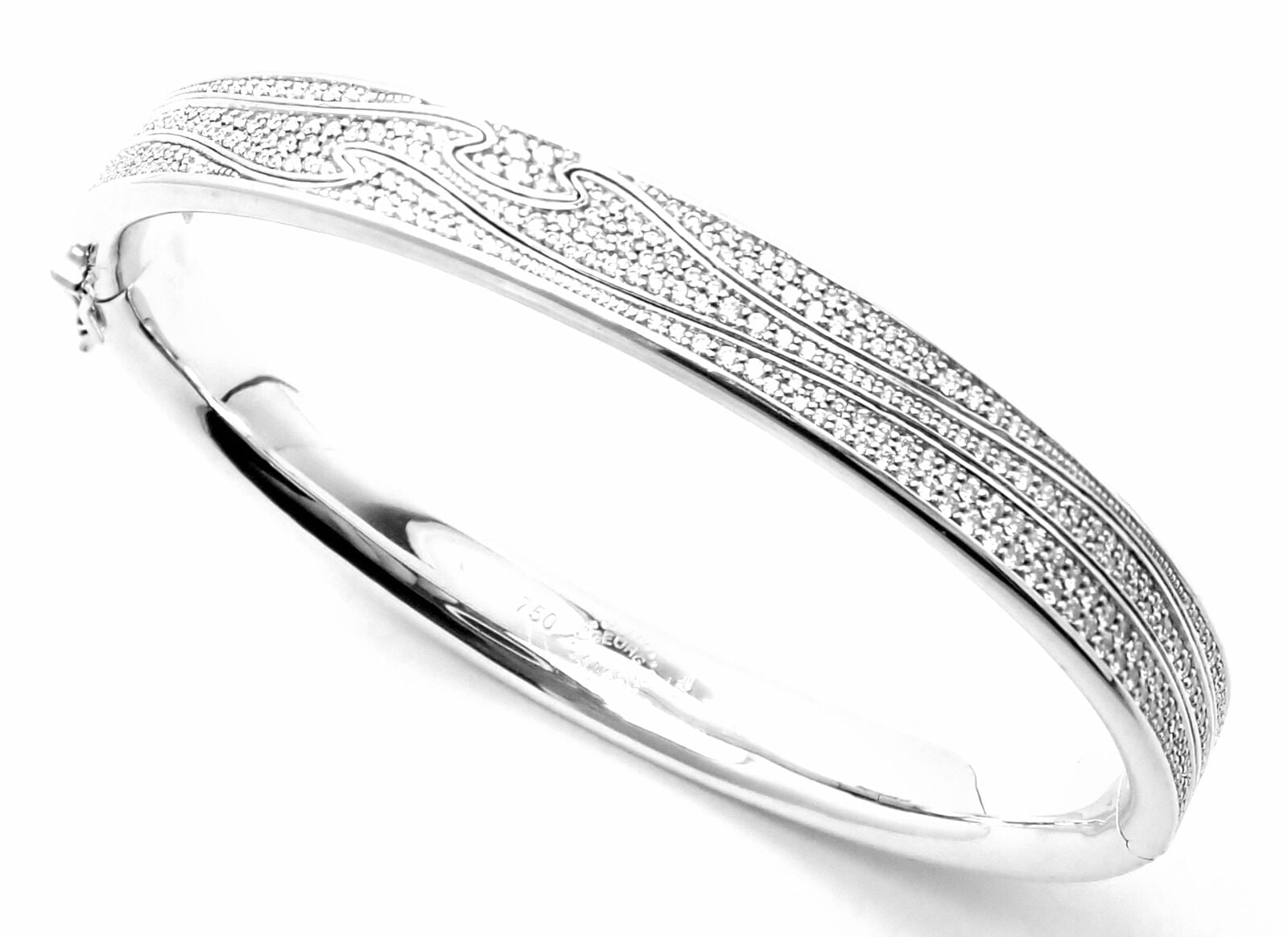 Authentic Georg Jensen Fusion 18k White Gold Pave Diamond Bangle Bracelet - Luxury Jewelry for Women, Perfect for Weddings & Special Occasions