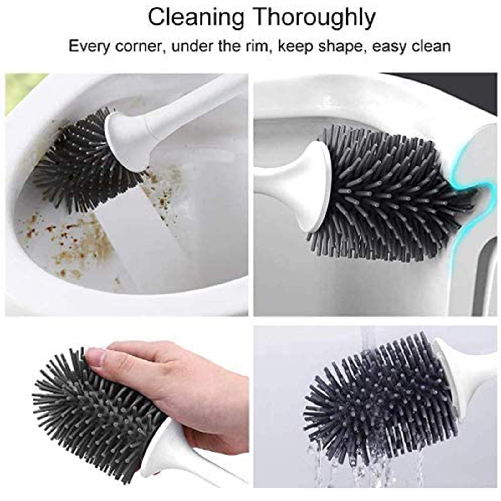 MEKEET Silicone Toilet Brush and Holder Set - Soft Bristle Bathroom Cleaning Brush Kit with Non-Slip Base (Floor Standing) - Perfect for Modern Toilets, Small Bathrooms & Hygienic Home Cleaning
