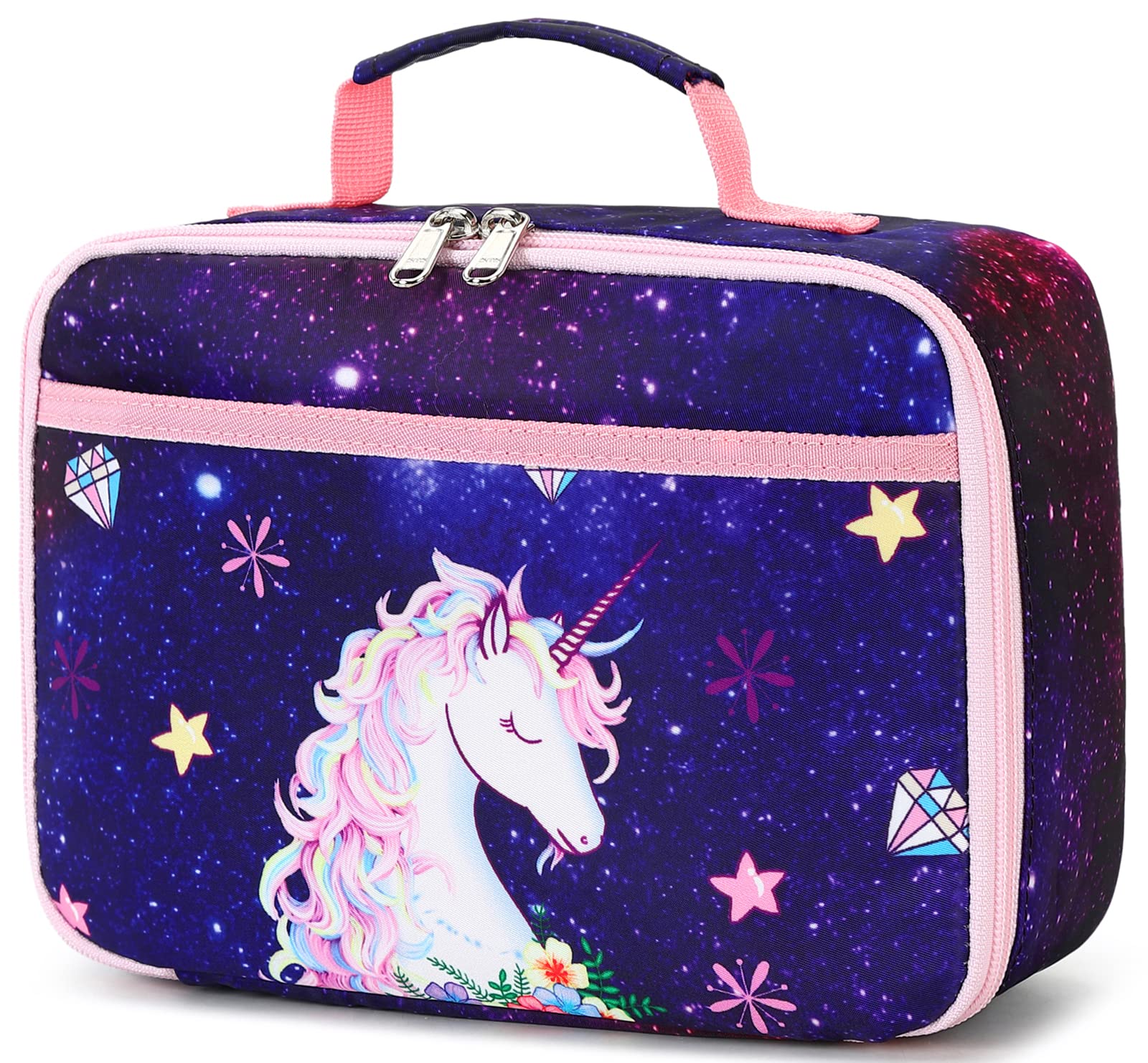 **Insulated Kids Lunch Box for Girls - Purple Starry Sky Cooler Tote Bag for School, Picnic & Outdoor Activities (11 Inches, BPA-Free)**