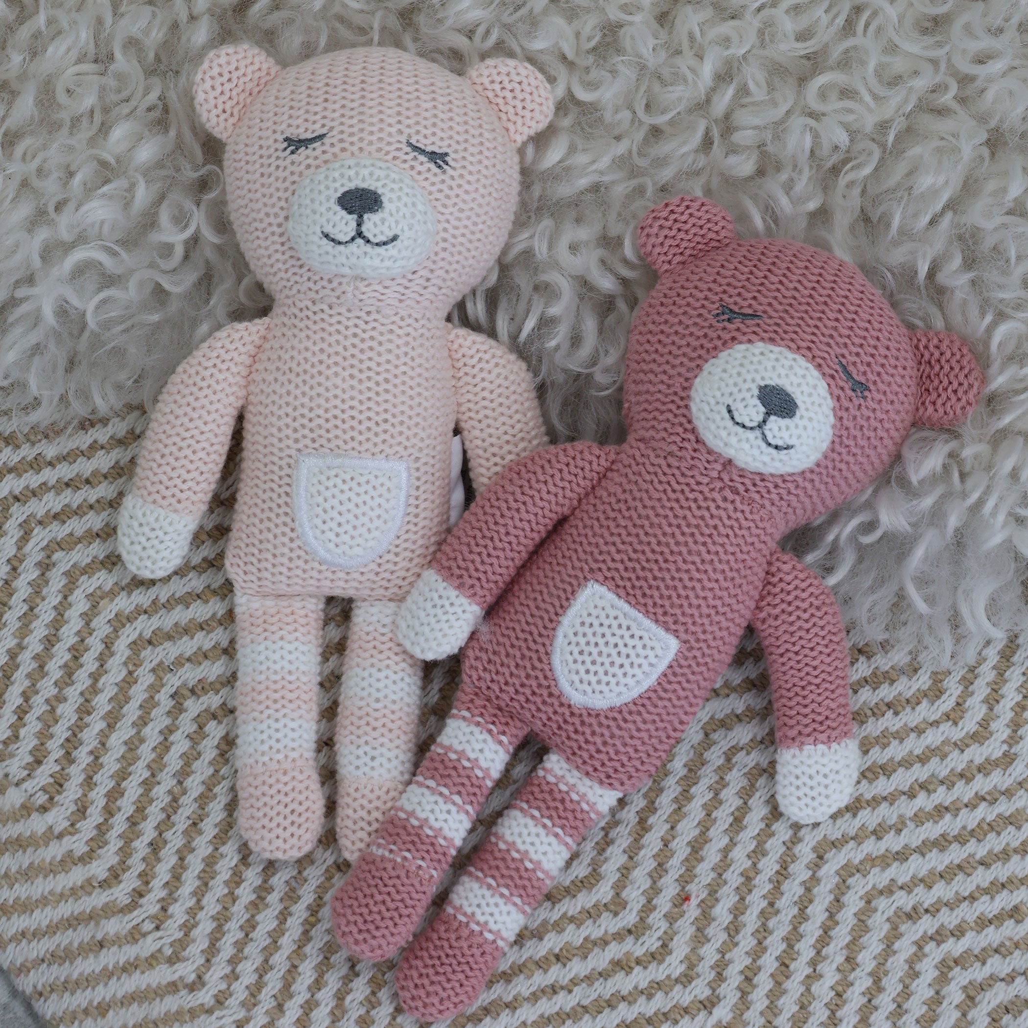 Nordic Style 2-Pack Knit Baby Rattles - Dusty Berry & Rose Bear - Soft & Safe Teething Toys for Newborns & Infants - Perfect for Playtime, Nursery Decor, and Baby Shower Gifts