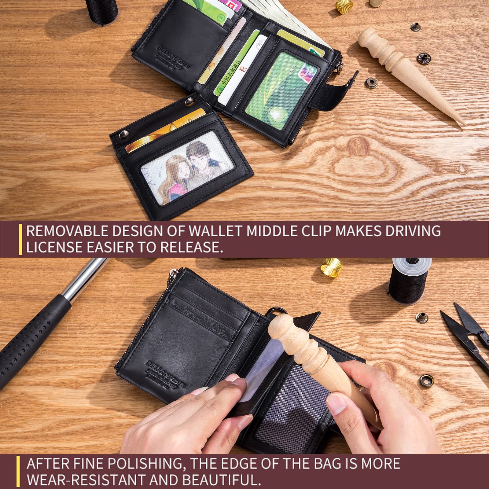 Anti-Theft RFID Blocking Leather Wallet for Men - Bifold Slim Wallet with 13 Card Slots, Zipper Coin Pocket & Security Chain | Perfect for Travel, Business & Everyday Use