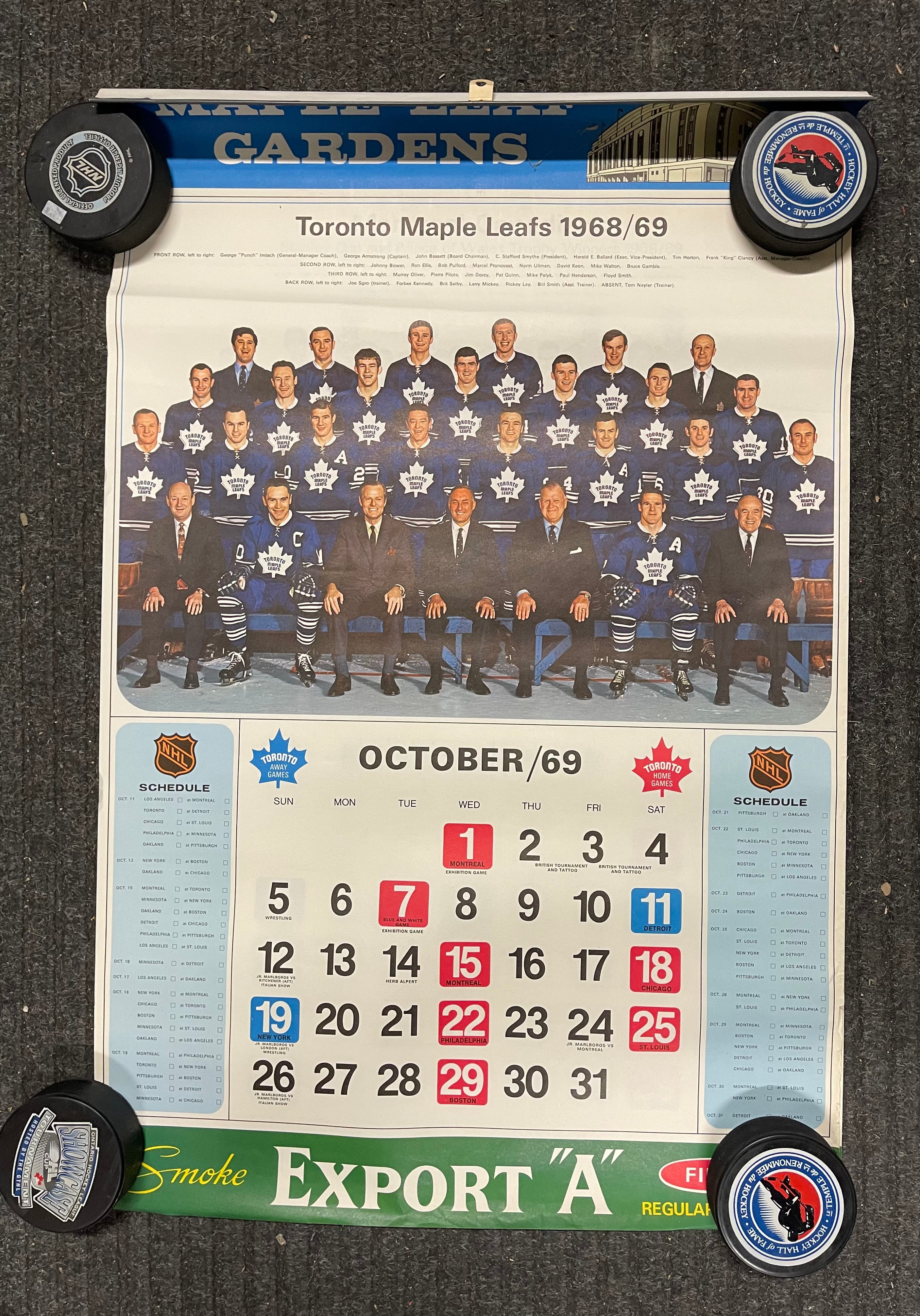 1968 Toronto Maple Leafs Hockey Calendar - Vintage Maple Leaf Gardens Memorabilia for NHL Fans & Collectors | Perfect for Home, Office Decor & Sports Gifts