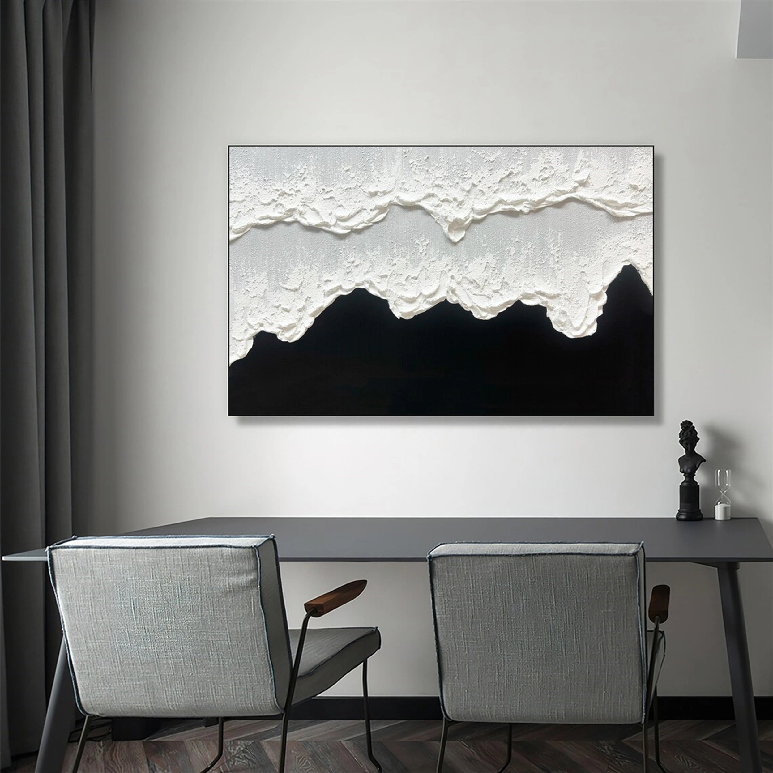 Modern Black and White Textured Minimalist Wall Art Print #MZ061 - Perfect for Living Room, Bedroom & Office Decor
