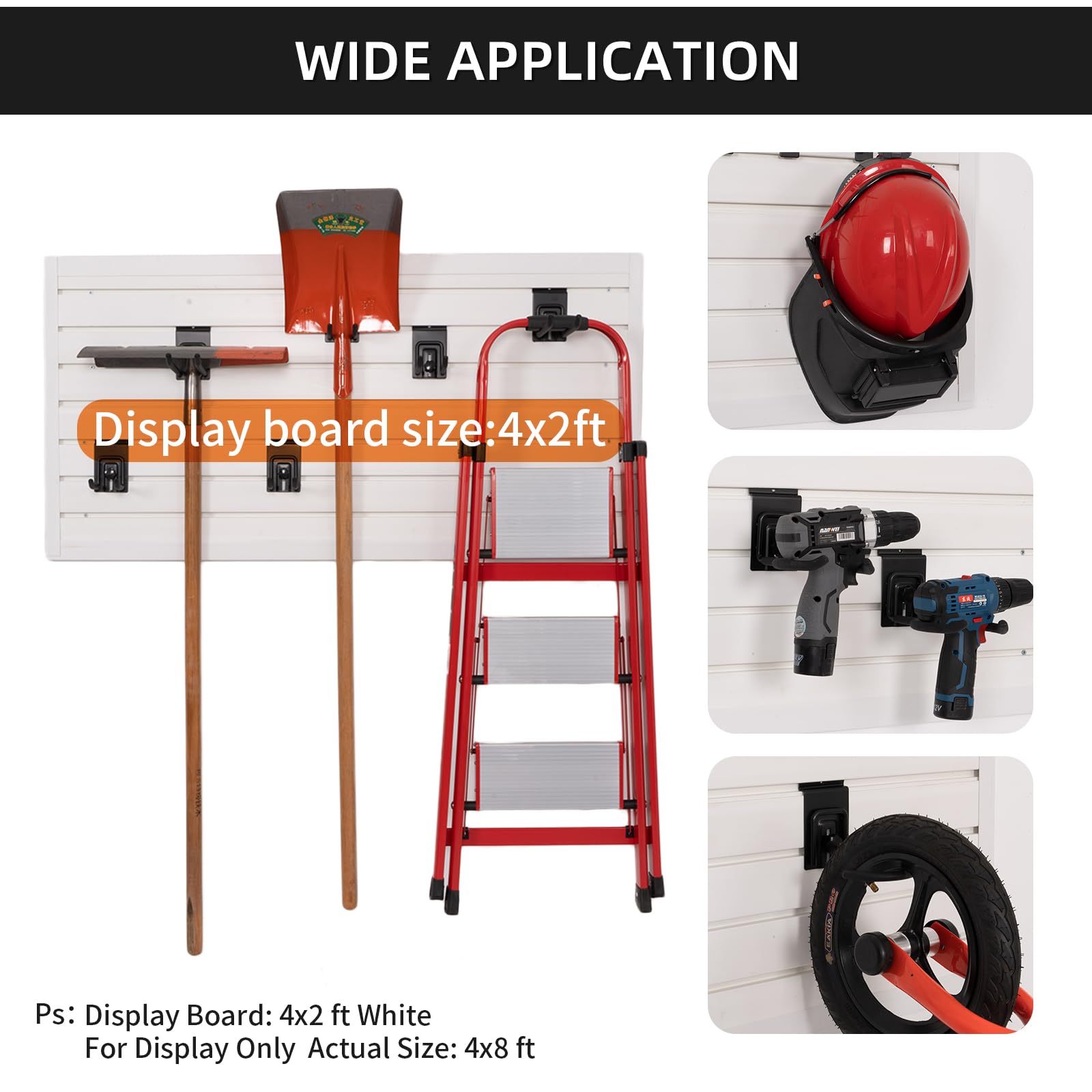 4x8 ft White PVC Slat Wall Paneling with 26 Hanging Hooks - Durable Garage Storage System & Wall Organizer for Tools, Bikes & Sports Equipment | Perfect for Garage, Workshop & Retail Displays