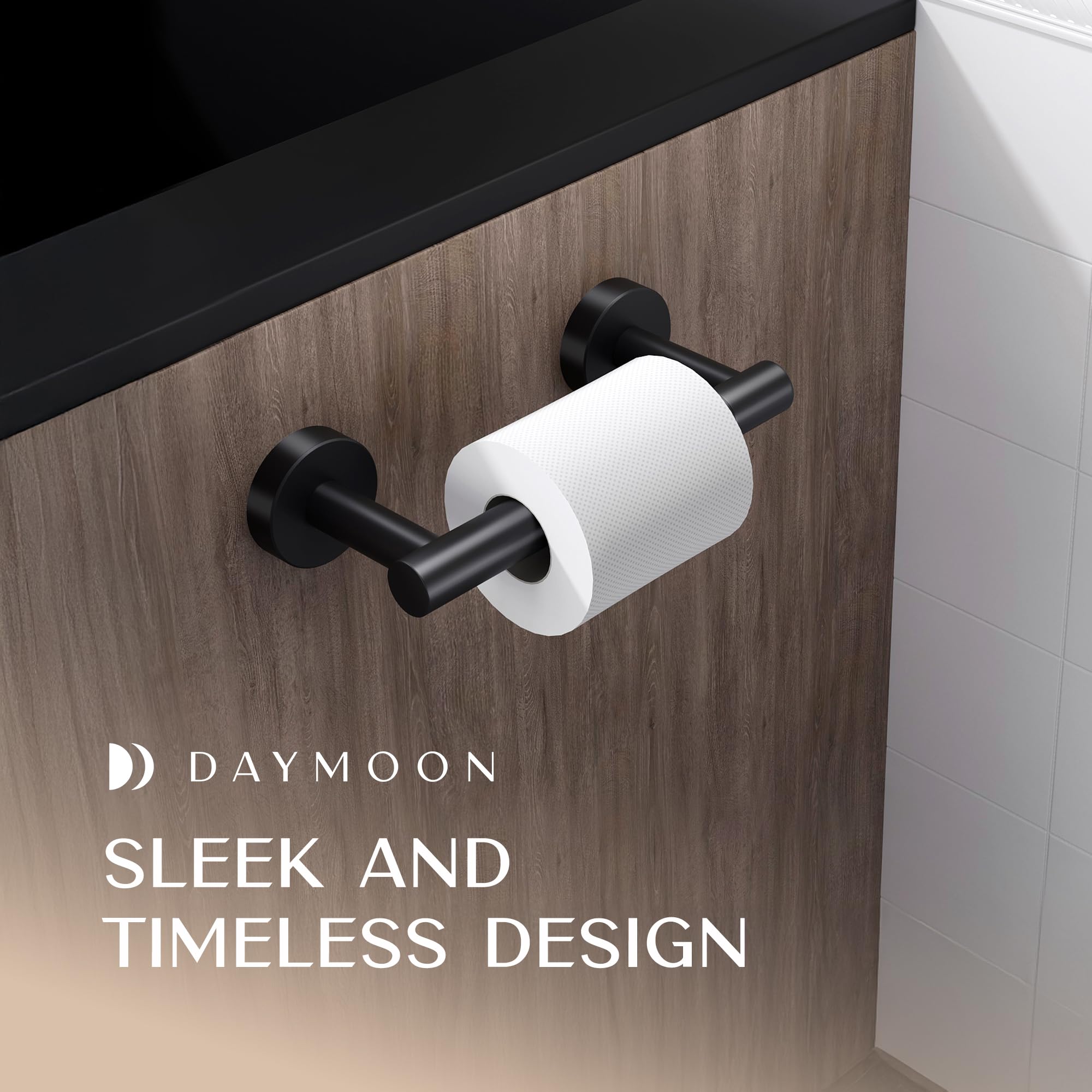 Day Moon™ (2 Pack) Matte Black Toilet Paper Holder - Wall Mounted Modern Bathroom Tissue Roll Holder - Durable & Stylish for Home, Hotel, Office & RV Use