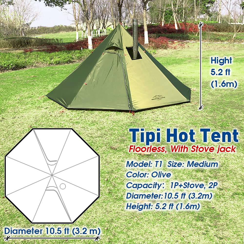 PRESELF 3-Person Lightweight Tipi Hot Tent with Fire-Retardant Flue Pipes & Window - Portable Teepee Tent for Family Camping, Backpacking, Hiking | Perfect for Winter Adventures & Outdoor Exploration