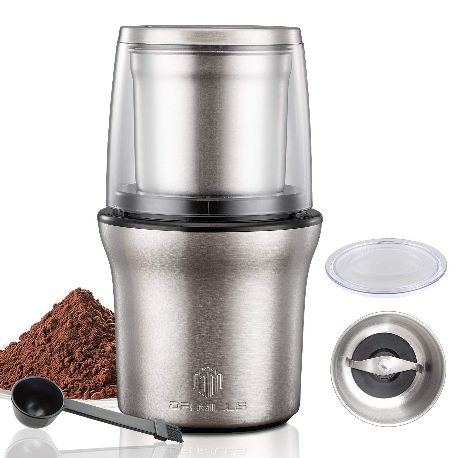 DR MILLS DM-7412N Electric Spice & Coffee Grinder with Dry & Wet Grinding Cups - Perfect for Freshly Ground Coffee, Spices, Nuts, and Baby Food at Home or Commercial Kitchens