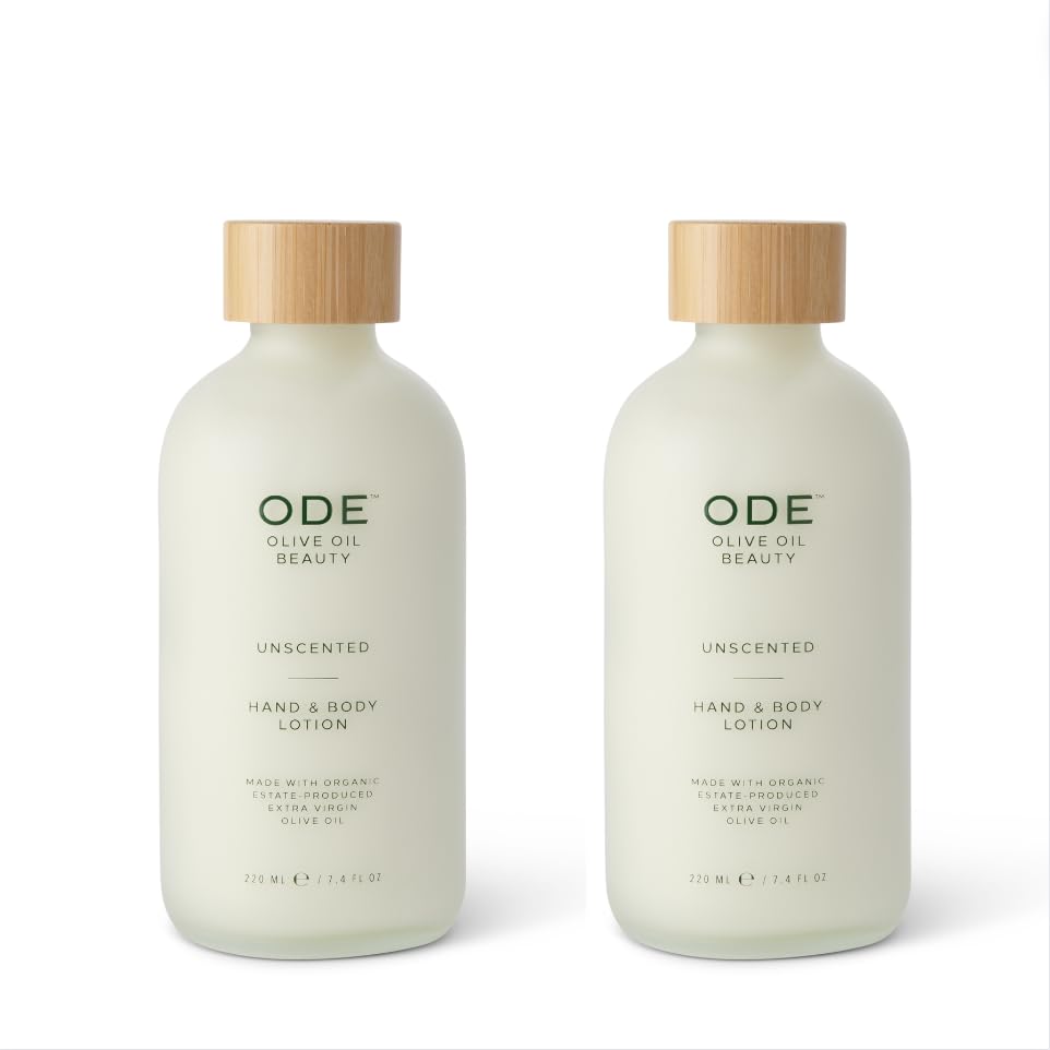 Organic EVOO Unscented Hand & Body Lotion 2-Pack by McEvoy Ranch | ODE Olive Oil Beauty | California Made | Daily Hydration for Dry Skin & Sensitive Skin Care | Perfect for Home, Office & Travel Use