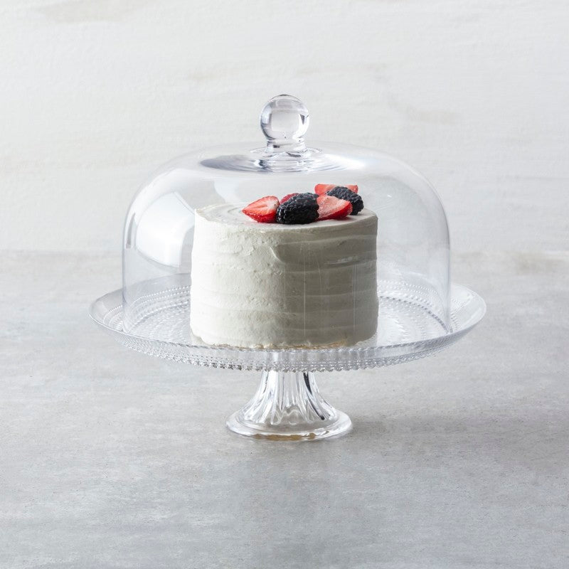Fortessa Jupiter Cake Stand with Dome - 10 Inch Small Glass Cake Plate & Cover for Desserts, Cakes, and Pastries - Perfect for Parties, Weddings, and Home Baking Display