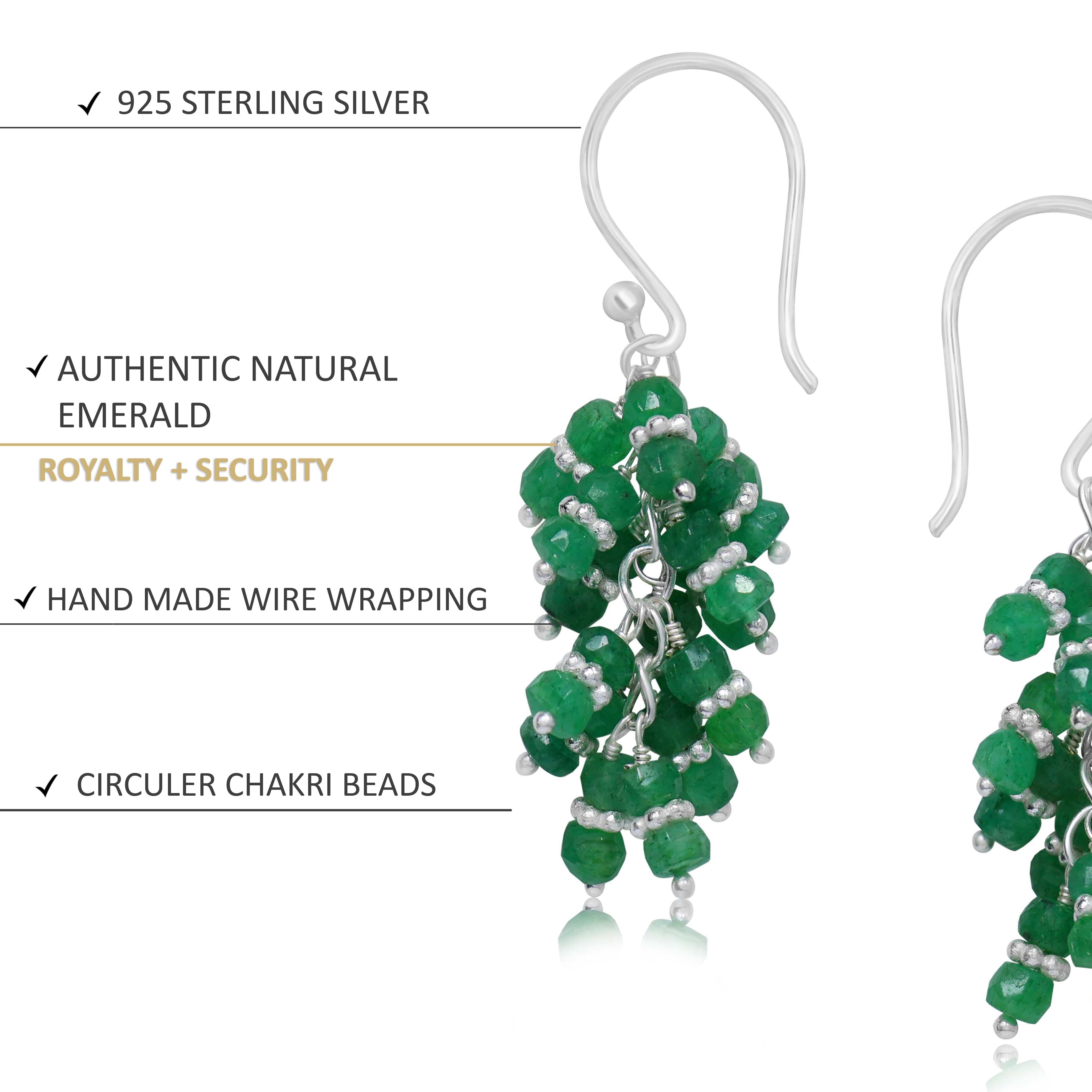 Handmade Wire Wrapped Emerald Chakri Earrings - Boho Chic Dangle Earrings for Women - Perfect for Yoga, Meditation & Spiritual Healing Jewelry