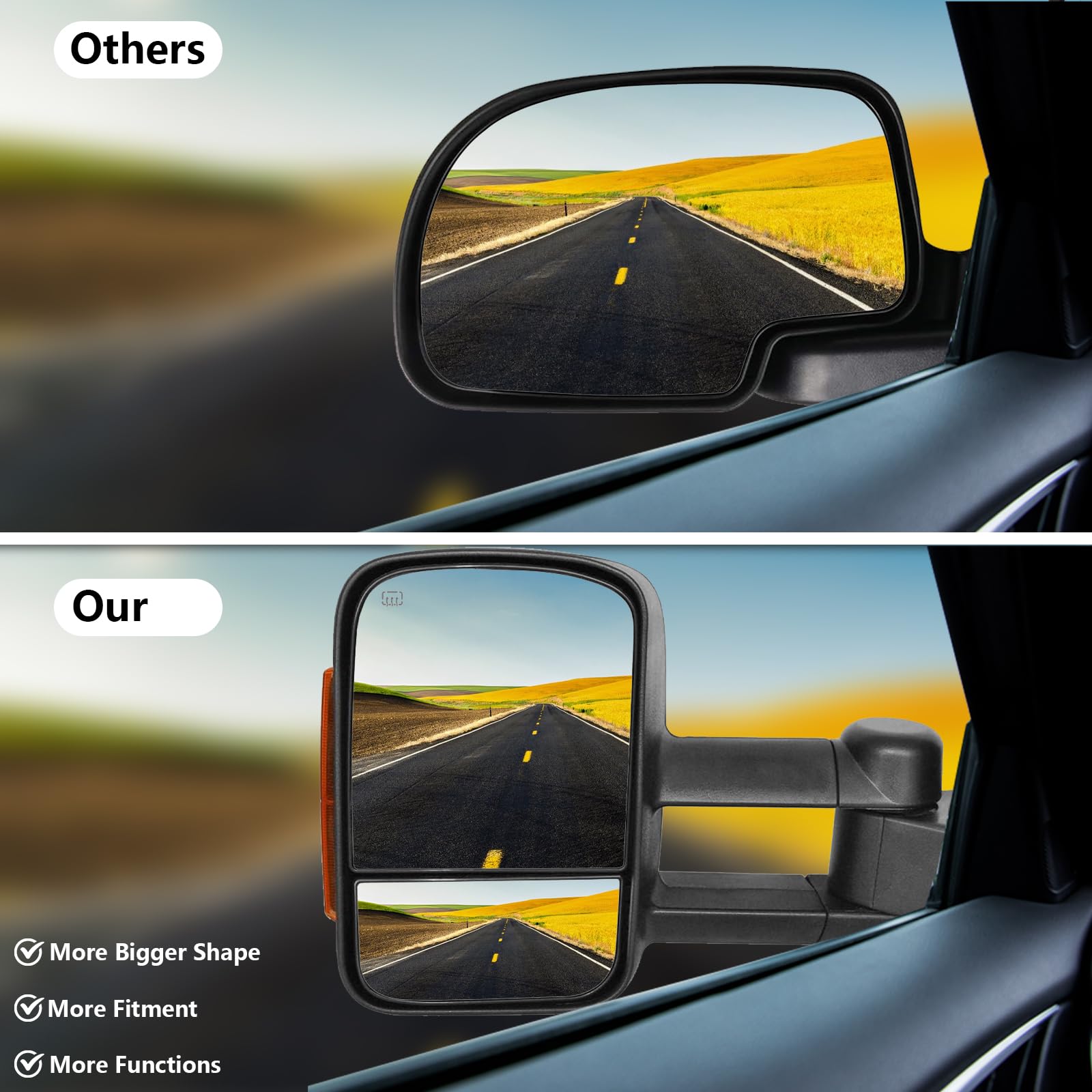 Heavy Duty Towing Mirrors for 2007-2014 Chevy Silverado 1500/2500/3500 HD, Tahoe, GMC Sierra, Yukon, Suburban & Avalanche - Power Heated Manual Folding Black Mirrors with Amber LED Turn Signals | Perfect for RV Towing, Camping & Off-Road Adventures